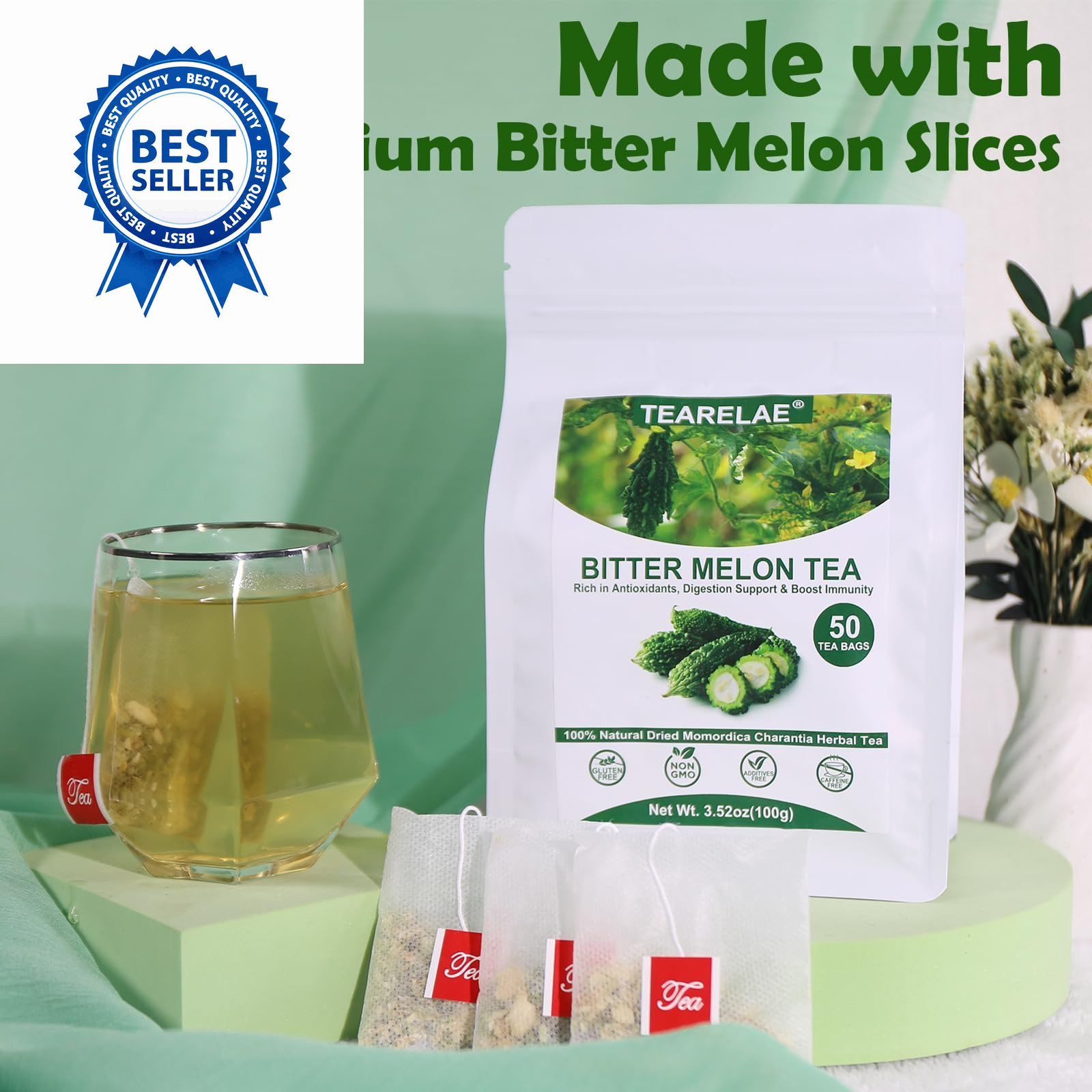 TEARELAE – Bitter Melon Tea Bags – 2g x 50 Count – 100% 50 (Pack of 1)