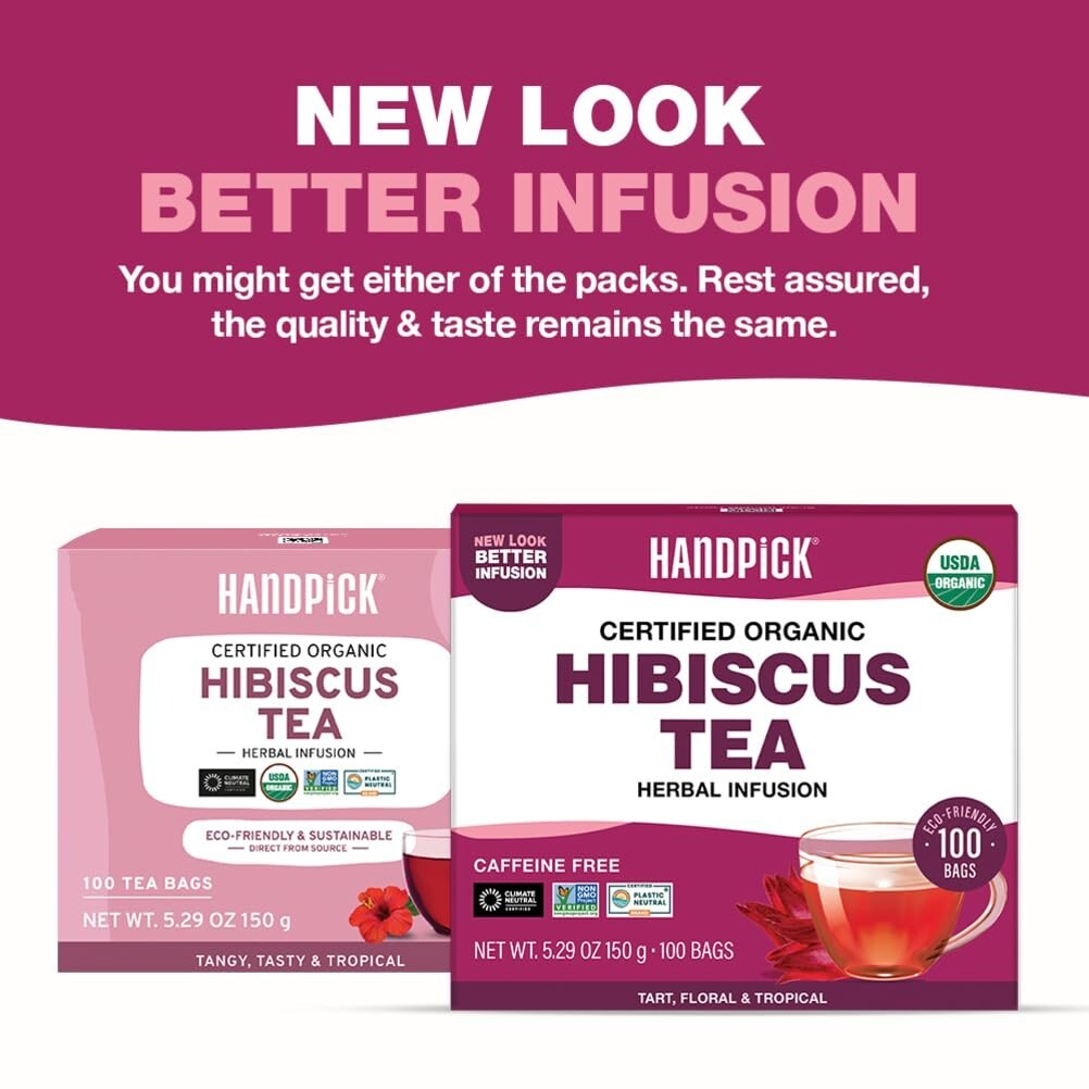 HANDPICK, Organic Hibiscus Tea Bags (100 Tea Bags) | Caffeine-Free, 100% Natural
