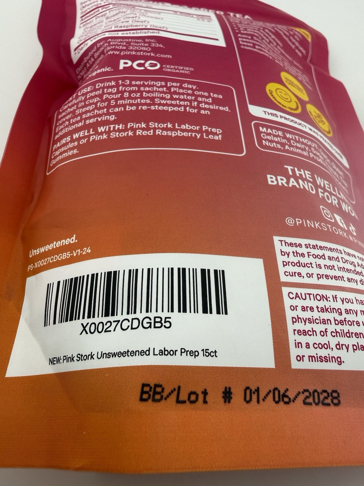 Pink Stork Labor Prep Tea w/ Red Raspberry Leaf + Nettle. Exp – 01/06/2028