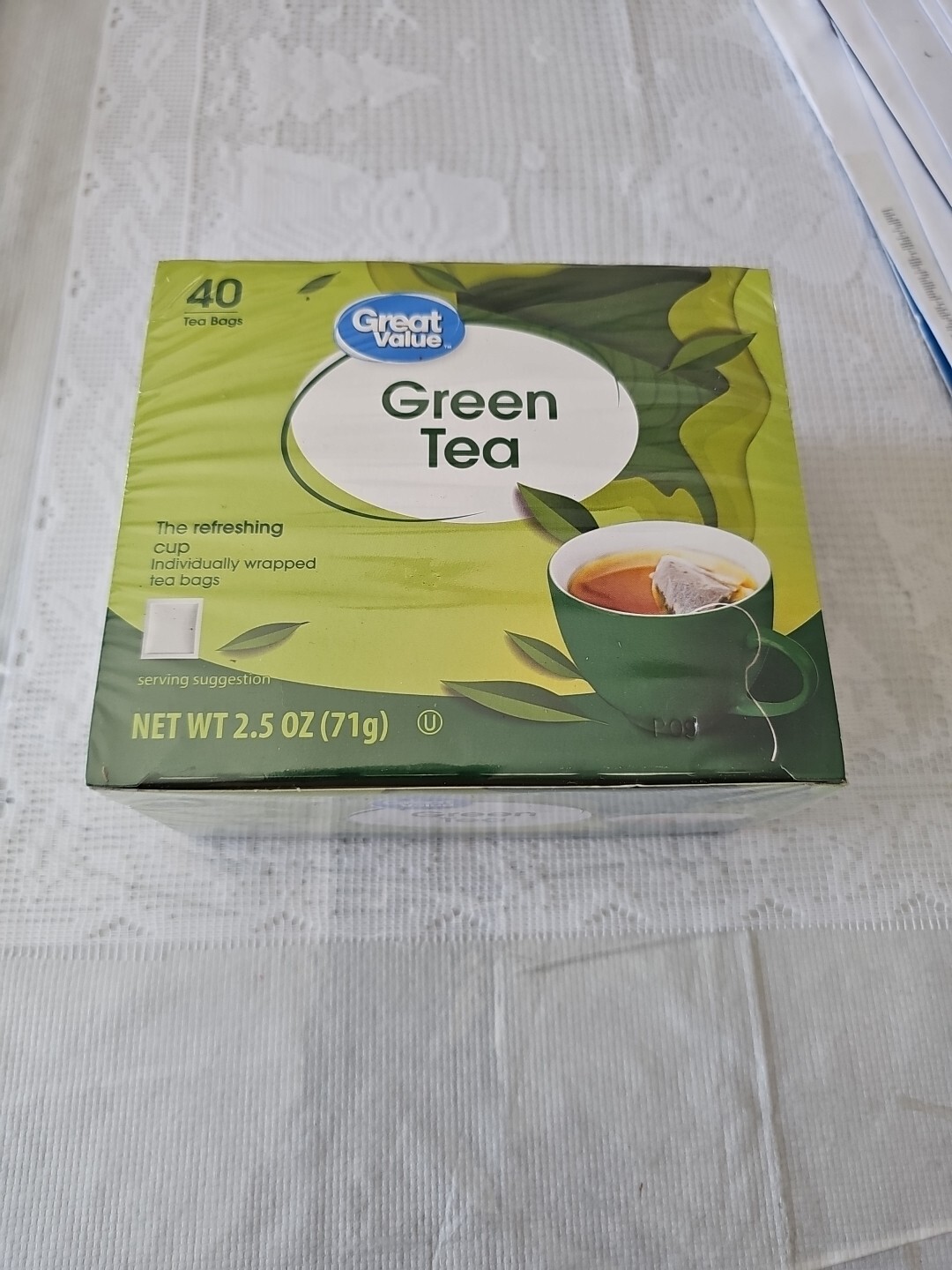 Green Tea Bags, Great Value, 2.5 oz, 40 Count, New