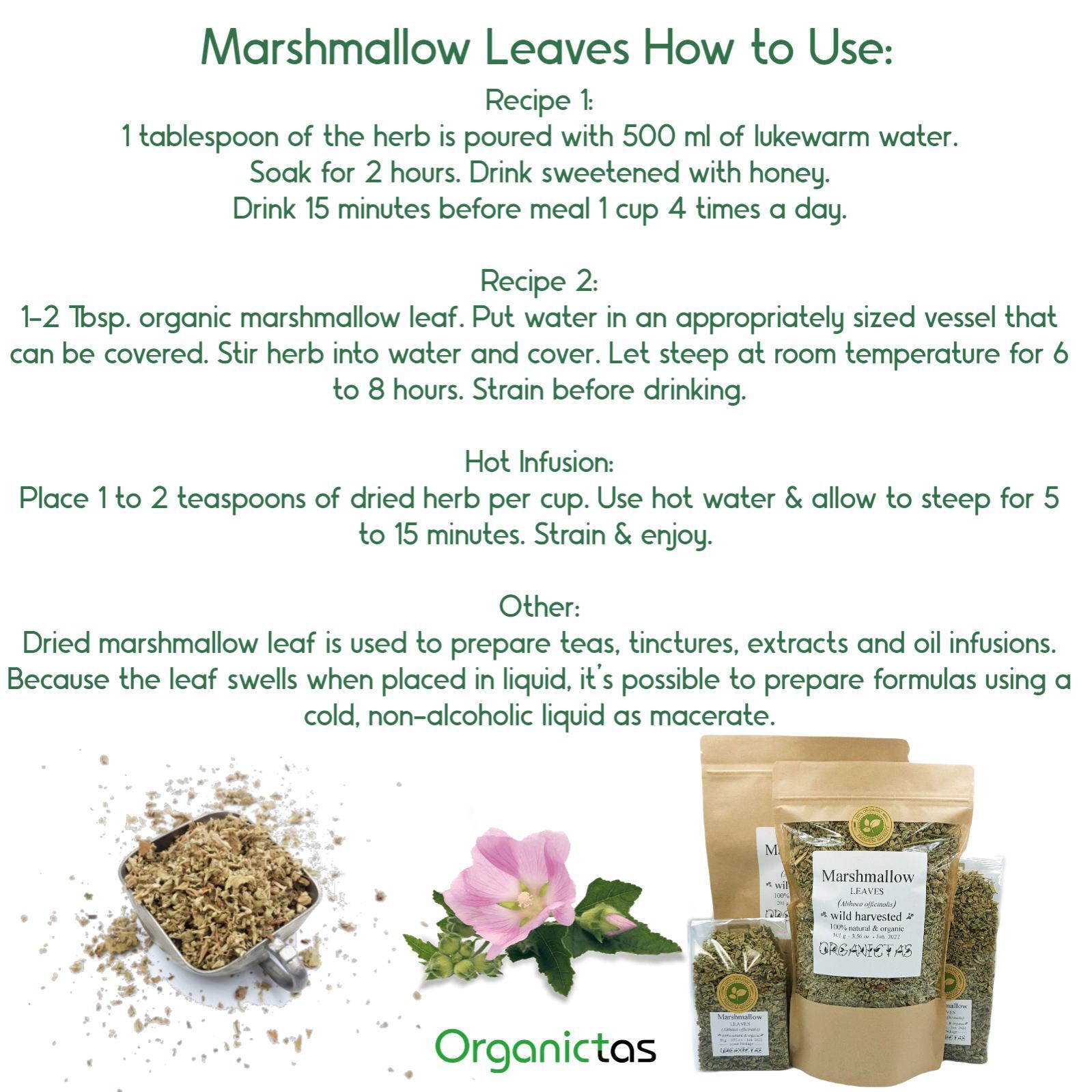 Organic Marshmallow Leaf Tea Loose Dried Althaea Officinalis Herb with Benefits