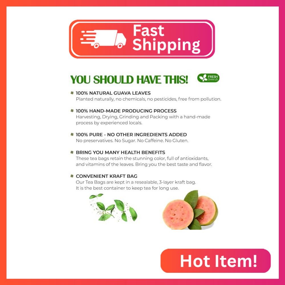 FreshDrinkUS, Premium Leaf Tea Bags, 100% Natural & Pure. Herbal Tea. No Sugar,