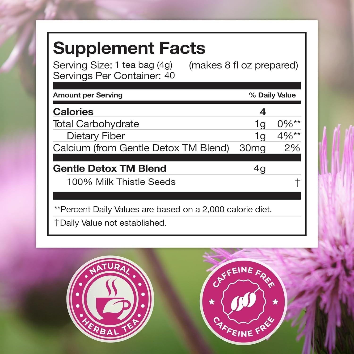 100% Natural Milk Thistle Tea for Liver Cleanse & Digestive Health – 40 Bags