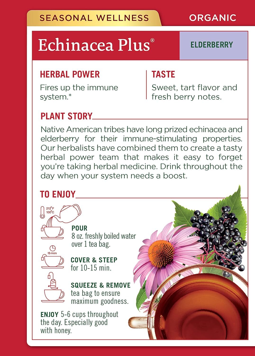 , Seasonal Wellness, Organic, Echinacea Plus, Elderberry,