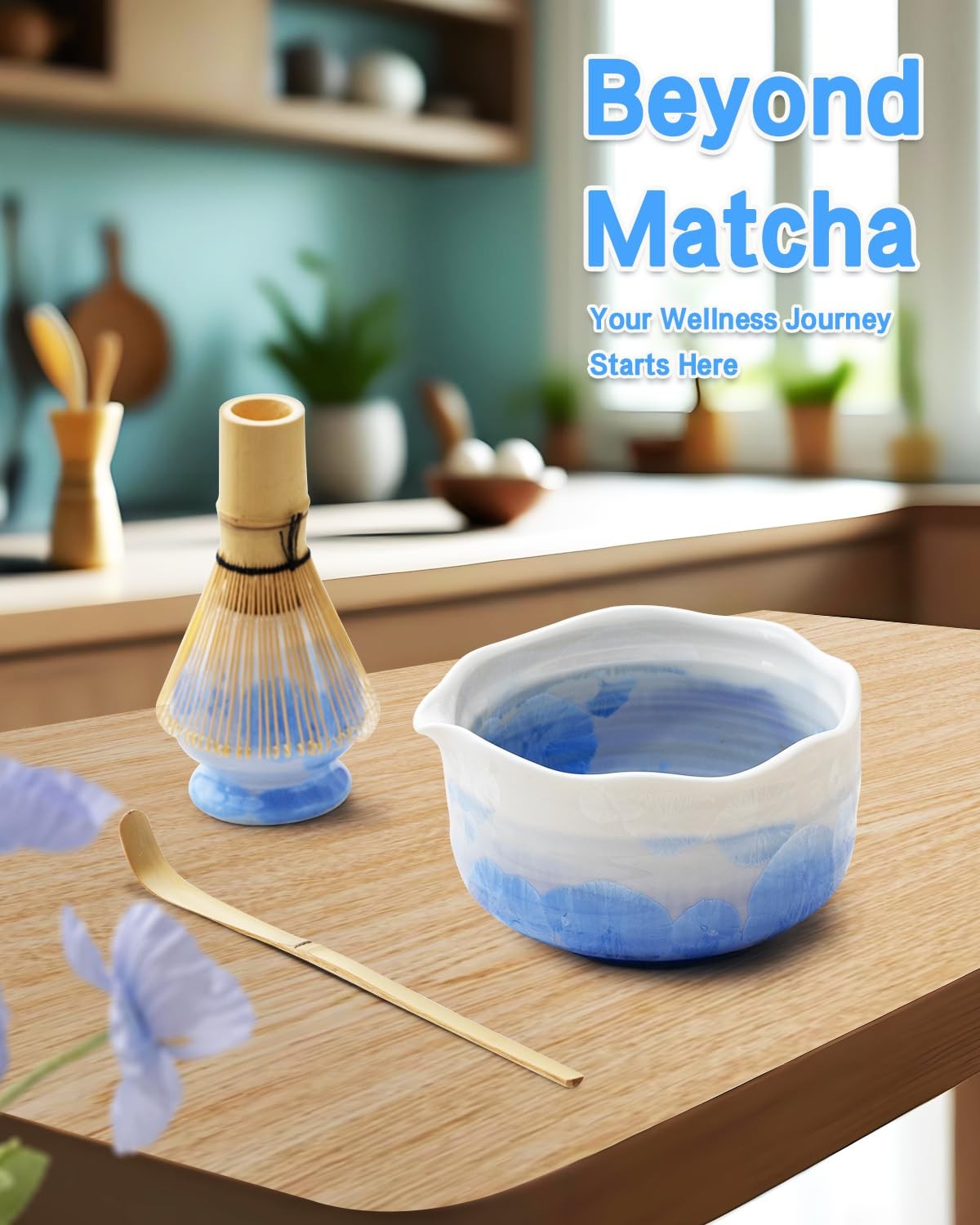 Natural Crystal Flower Matcha Set – 4 Pcs Food Grade Matcha Kit with Spouted …