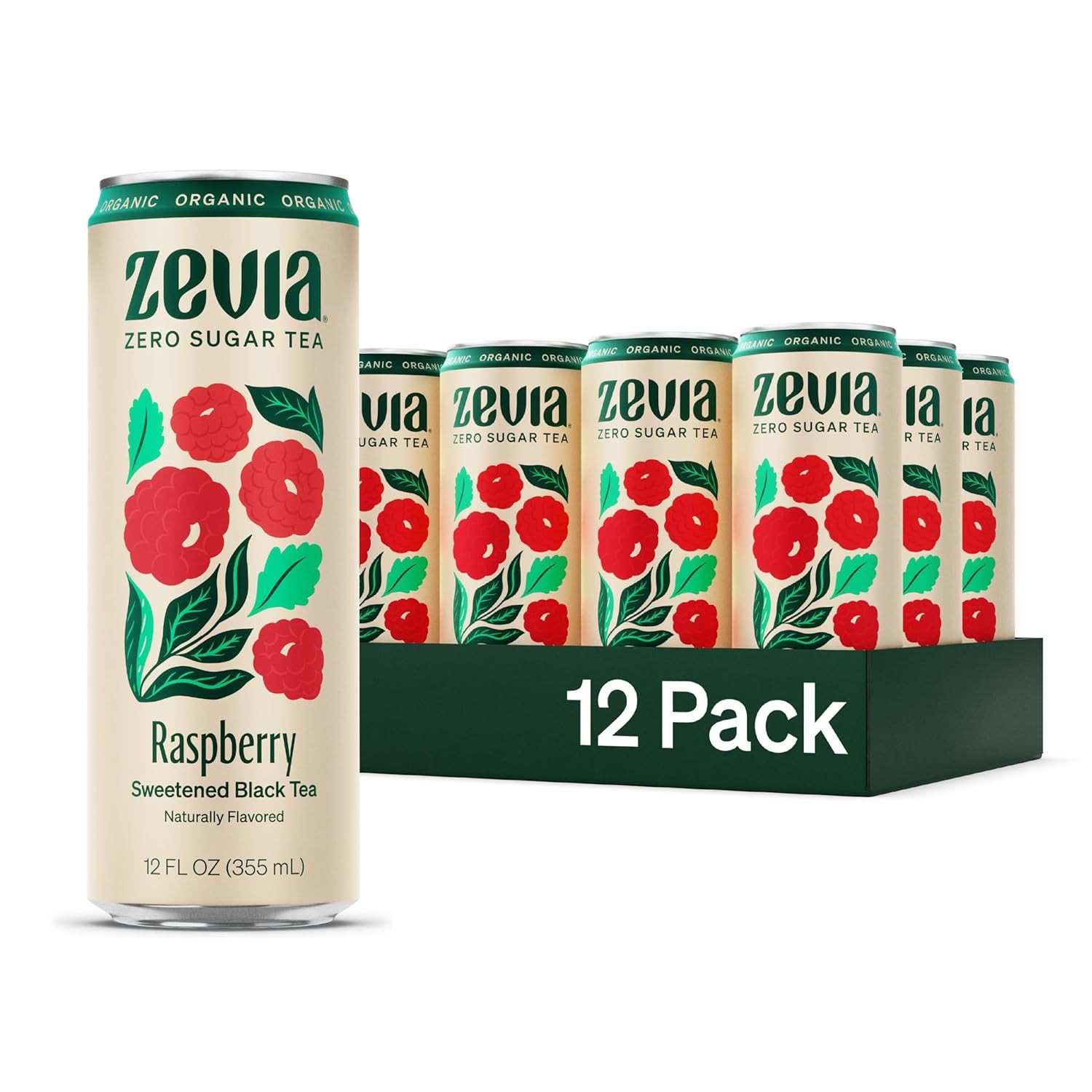 Zevia Zero Sugar Black Tea with Raspberry 12 oz Cans 12-Pack (12 Count)