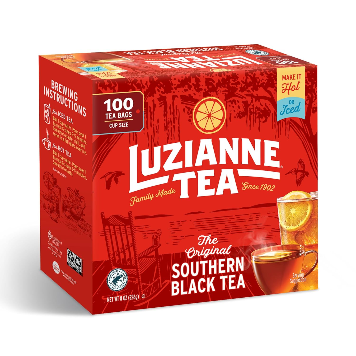 Unsweetened Iced Tea Bags, Family Size, 100ct Box (Pack of 1)