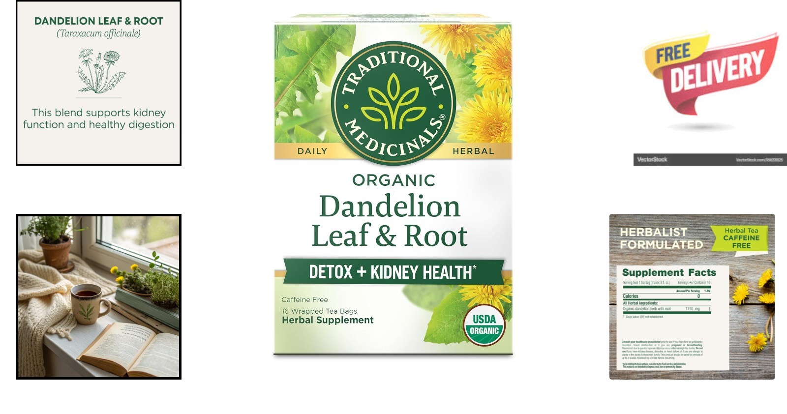 Organic Dandelion Root Tea – Supports Detox & Digestion, 16 Caffeine-Free Bags
