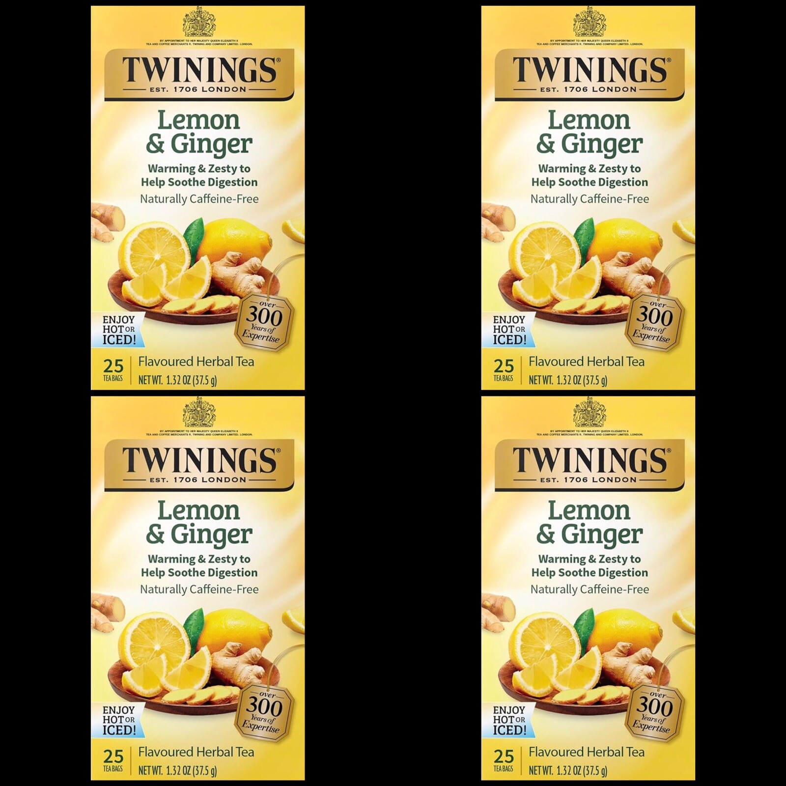 4 Box Twinings Lemon & Ginger Herbal Tea 100 Bags Flavoured Herbal HOT / ICED