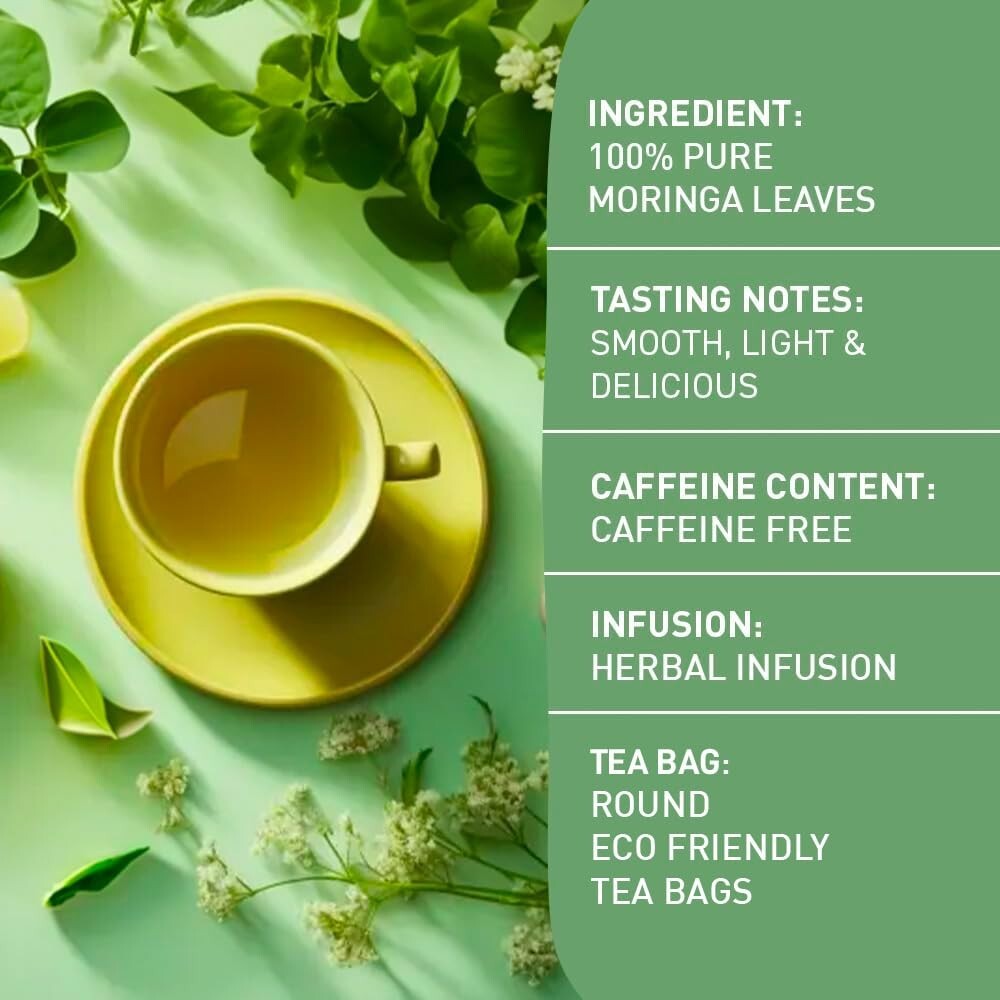 Eco-Friendly Organic Moringa Tea Bags – 100 Count Non-GMO for Healthy Living