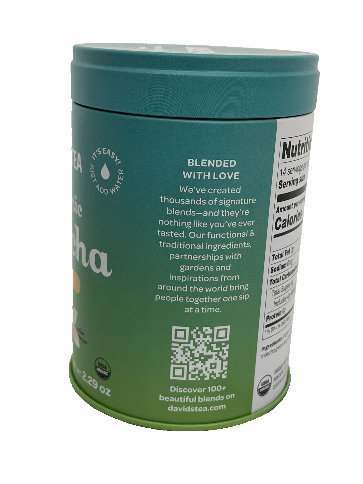 DavidsTea Vanilla Organic Matcha 2.29 Oz. Drink Mix Vegan Low Caffeine