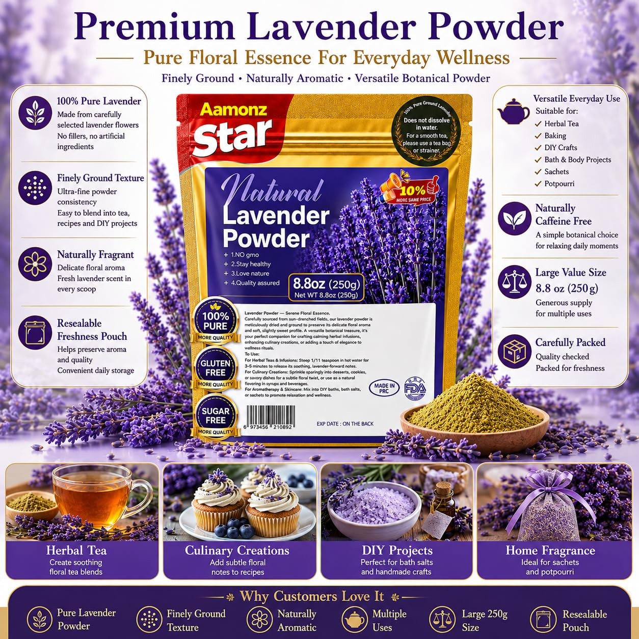 Culinary Lavender Powder 8.8 oz / 250g 100% Natural UltraFine Lavender Flowe…