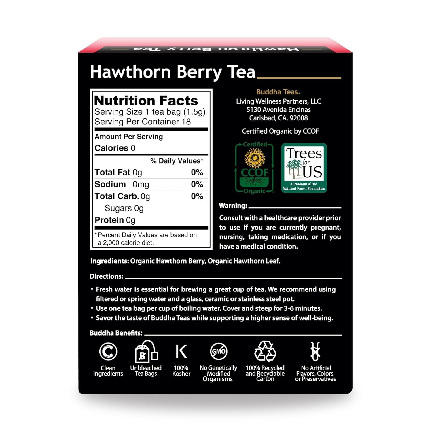 Caffeine-Free Organic Hawthorn Berry Tea – 18 Bleach-Free Bags for Digestion