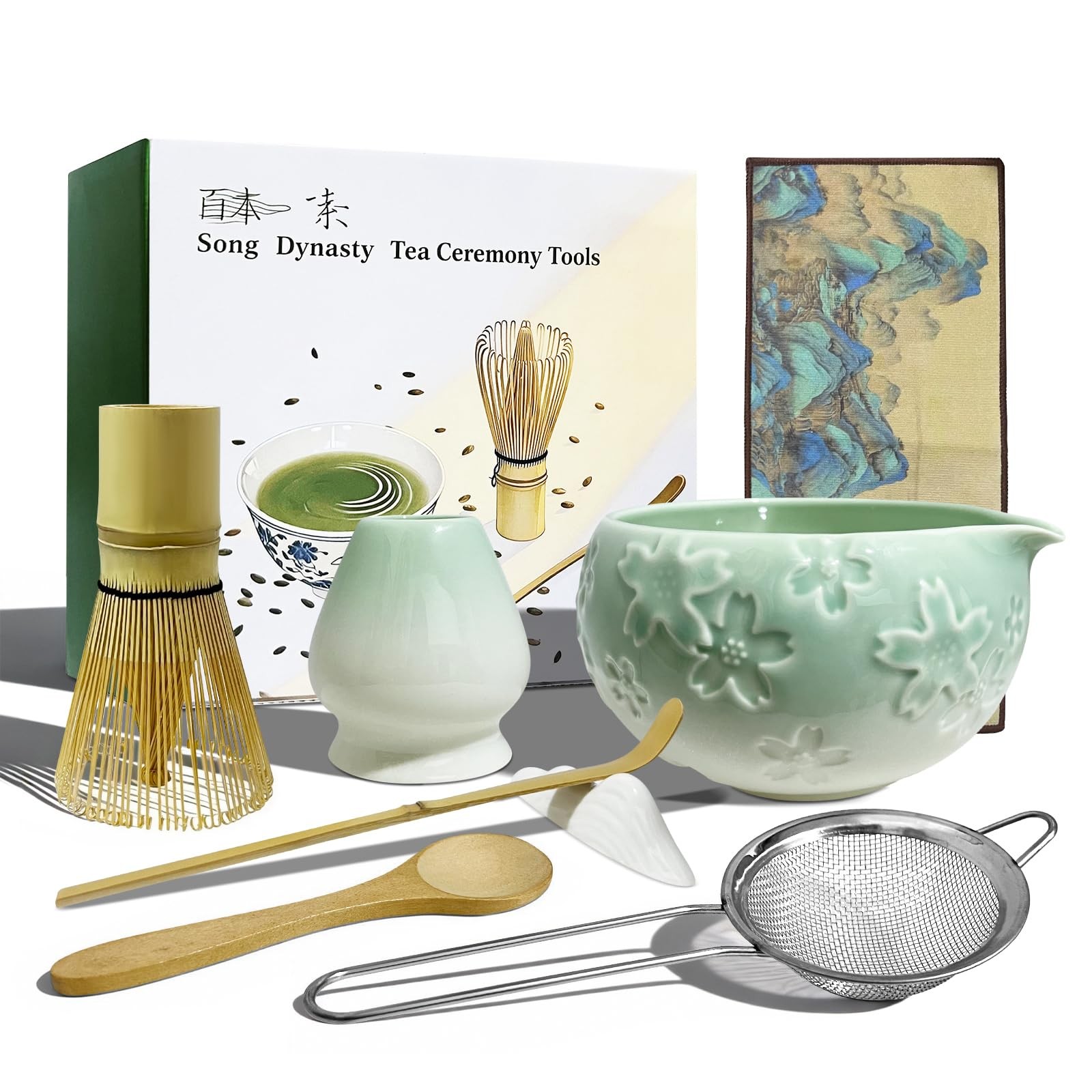 Matcha Set – Complete Matcha Kit with Ceramic Bowl, Bamboo Matcha Whisk, Wood…