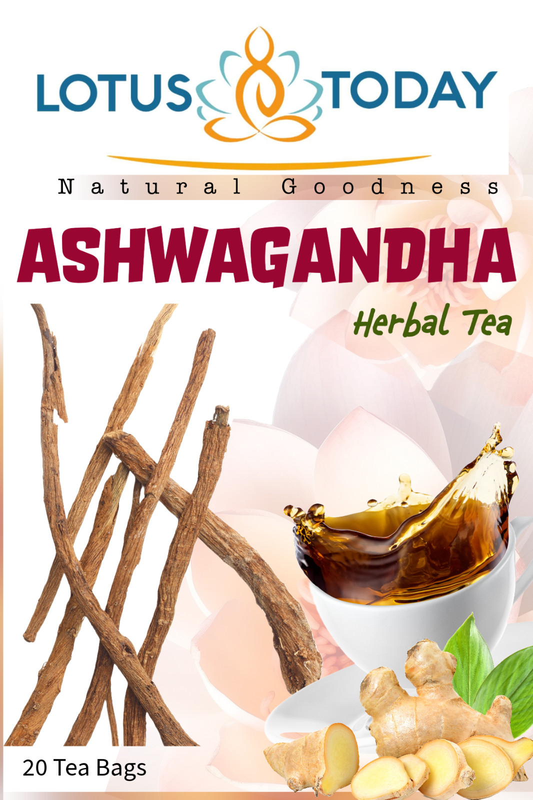 Lotustoday All Natural Ashwagandha Herbal Tea 20 Tea Bags Indian Ginseng