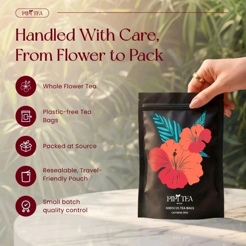 PiPi Tea Organic Hibiscus Tea Bags Caffeine Free Herbal Tea Rich in Antioxi