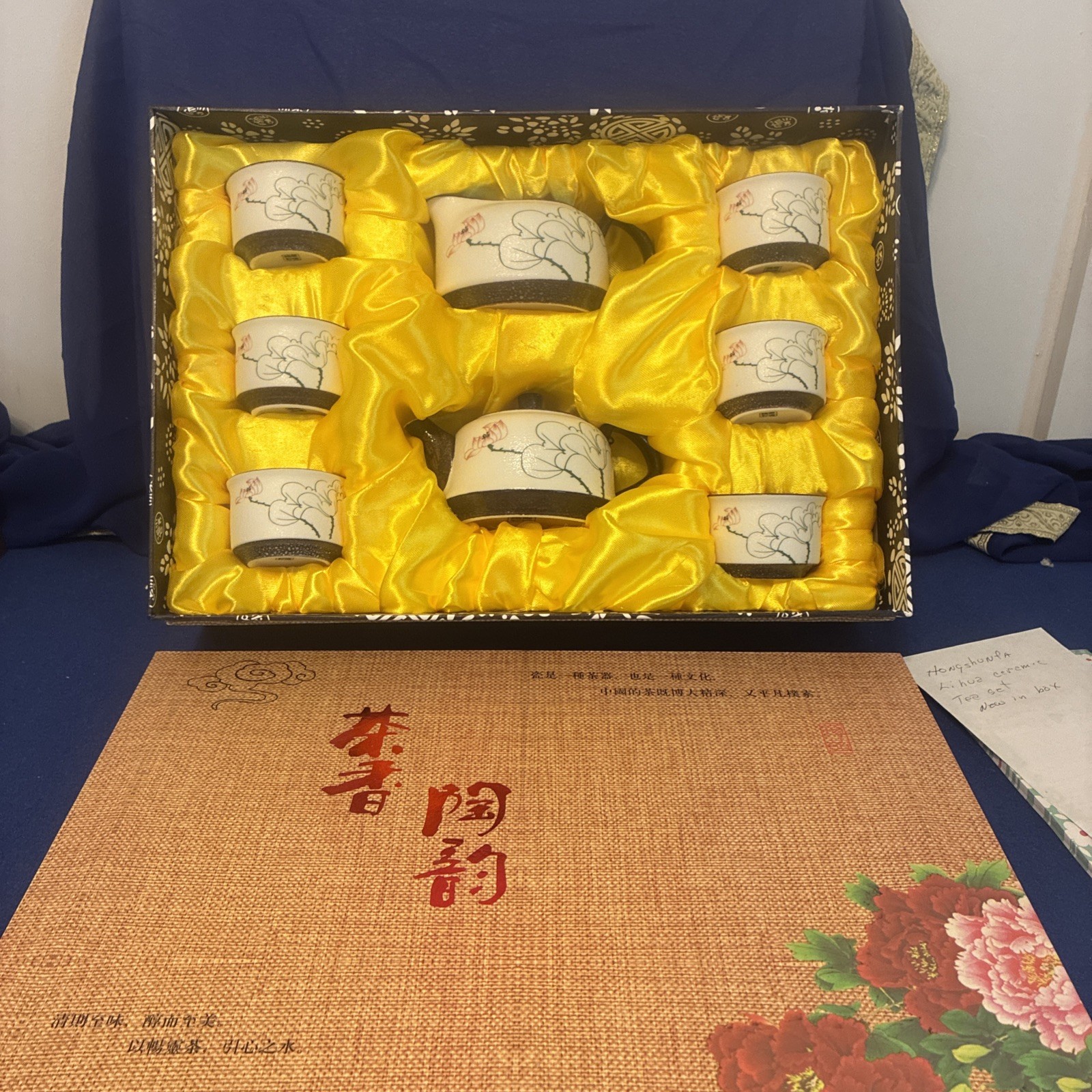 Vintage Chinese Porcelain Tea Set Hand Painted In Original Box