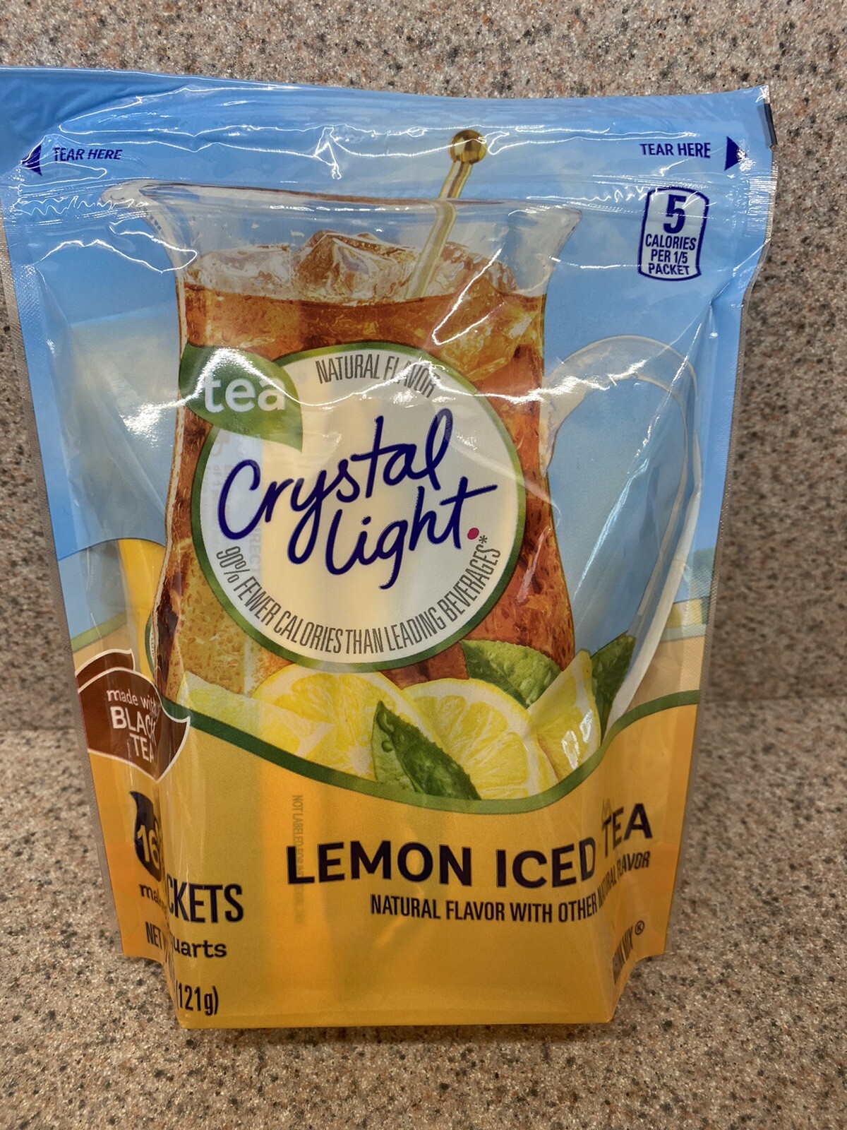 Crystal Light Lemon Iced Tea Drink Mix Made with Black Tea -16 Packets- (5 PACK)