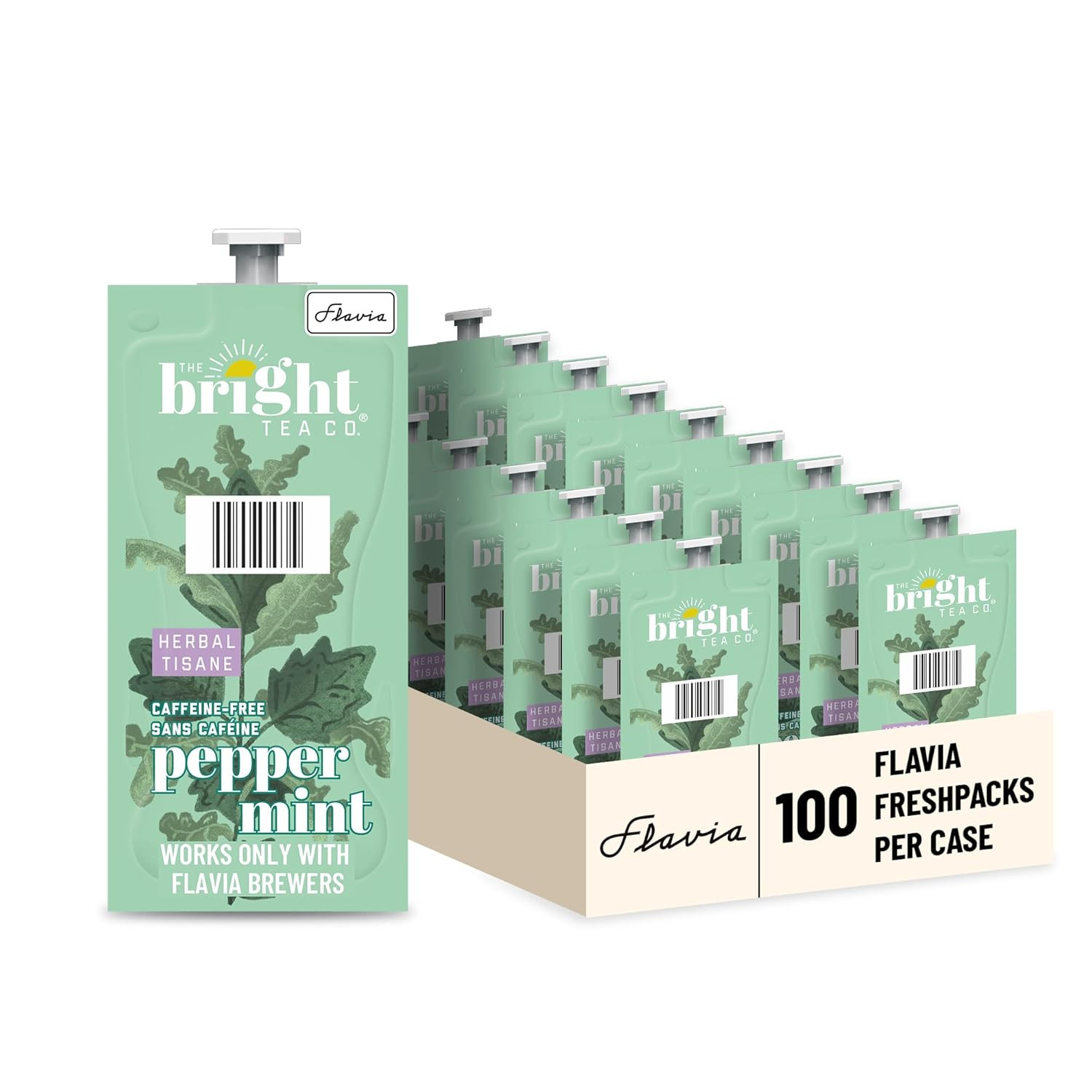 Bright Tea Co. Peppermint Herbal Tea Freshpacks Works Only with Brewers (Case o