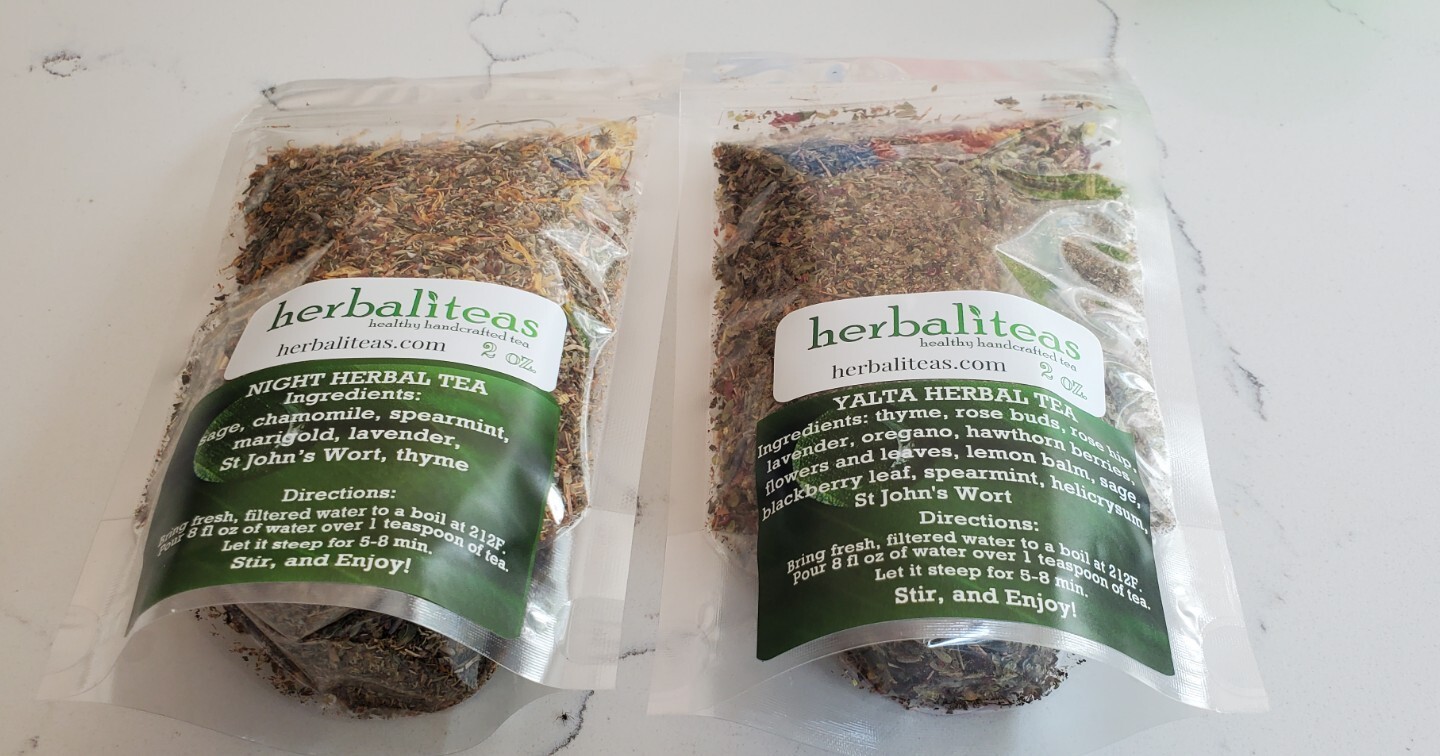 Lot of 2 Calming teas by Herbaliteas: Yalta & Night (2 oz each)