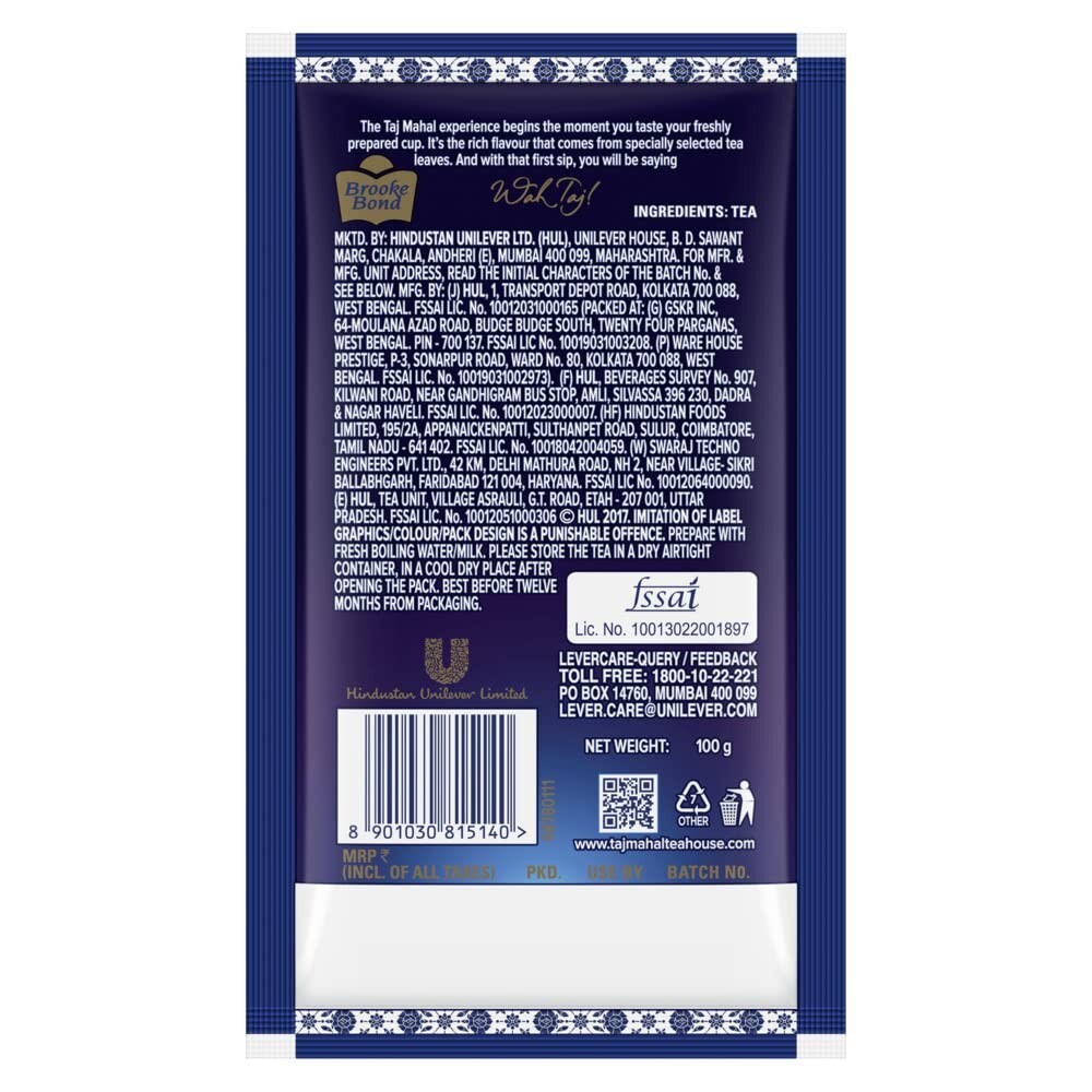 Brooke Bond Taj Mahal Tea 100grm each Original Assam Black Chai Tea PACK 0f 10