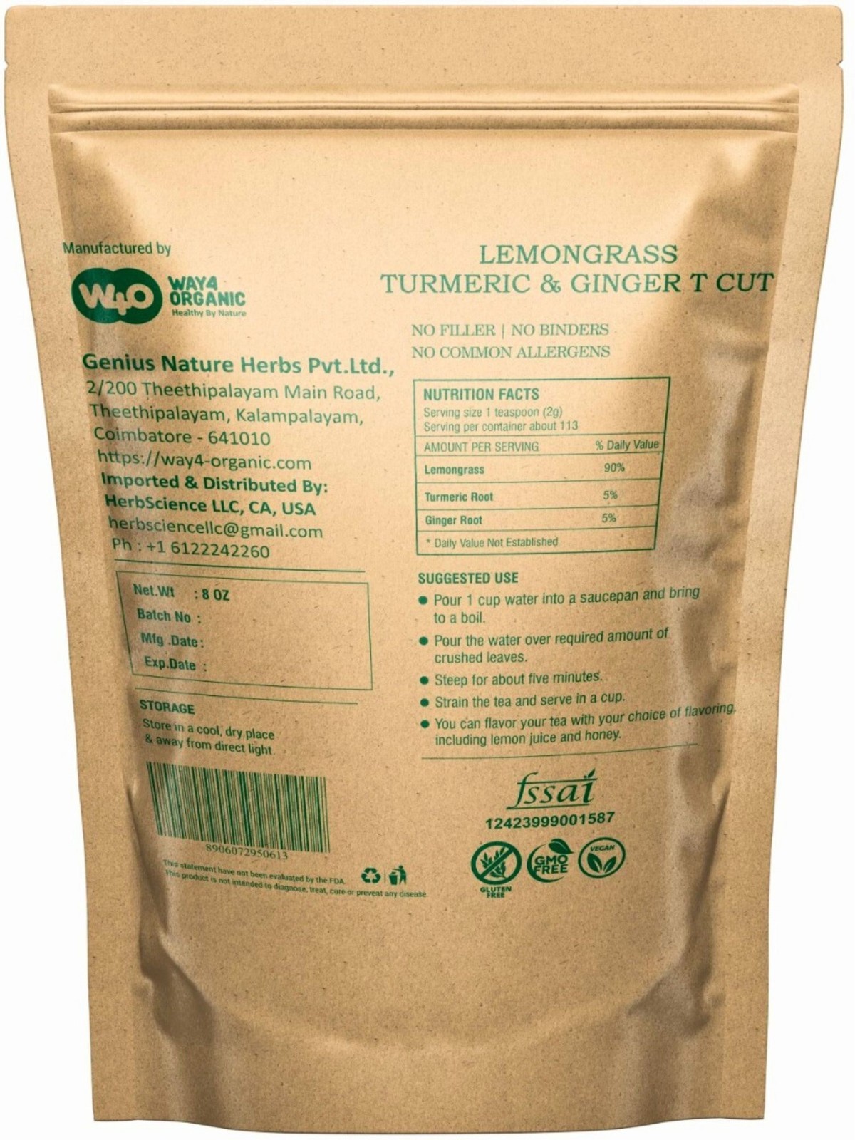 Lemongrass Herbal Tea: Turmeric & Ginger, Caffeine-Free (8-ounce)