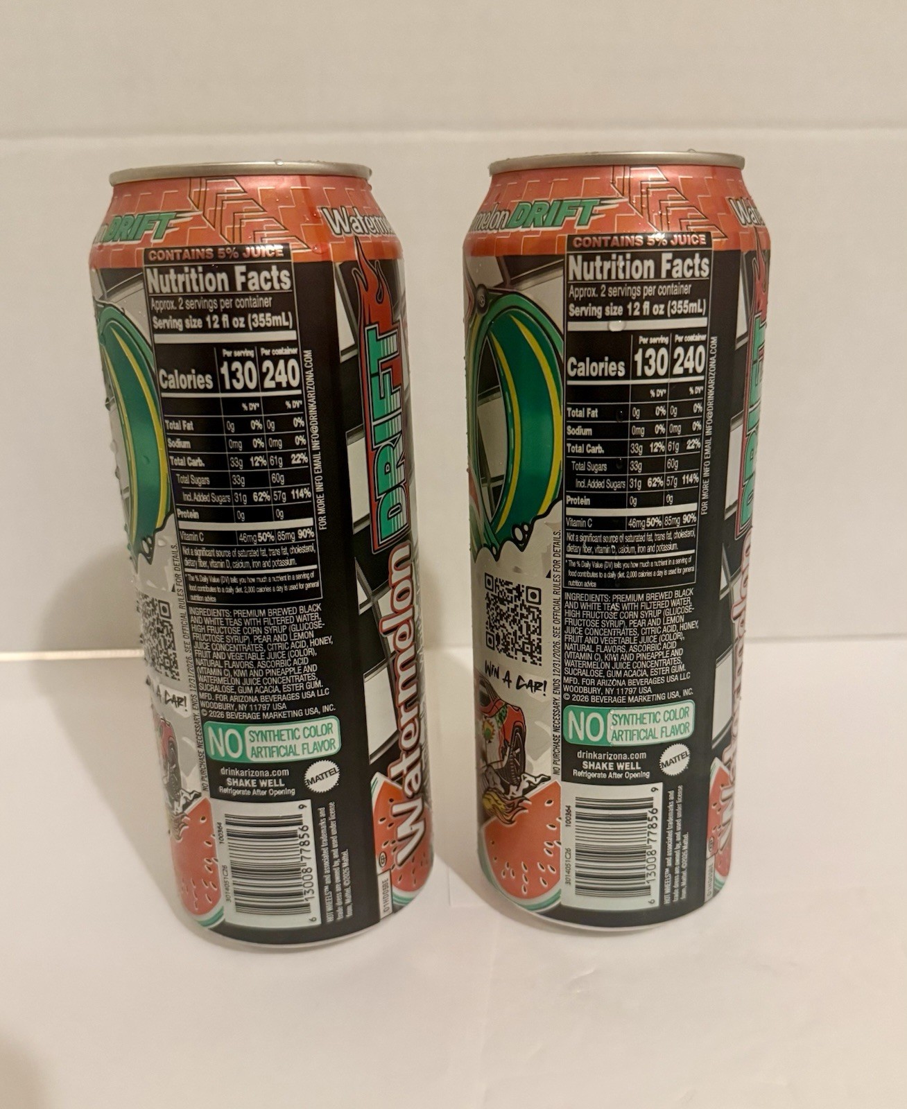 Two Cans Of Arizona x Hot Wheels Watermelon Drift Black And White Tea