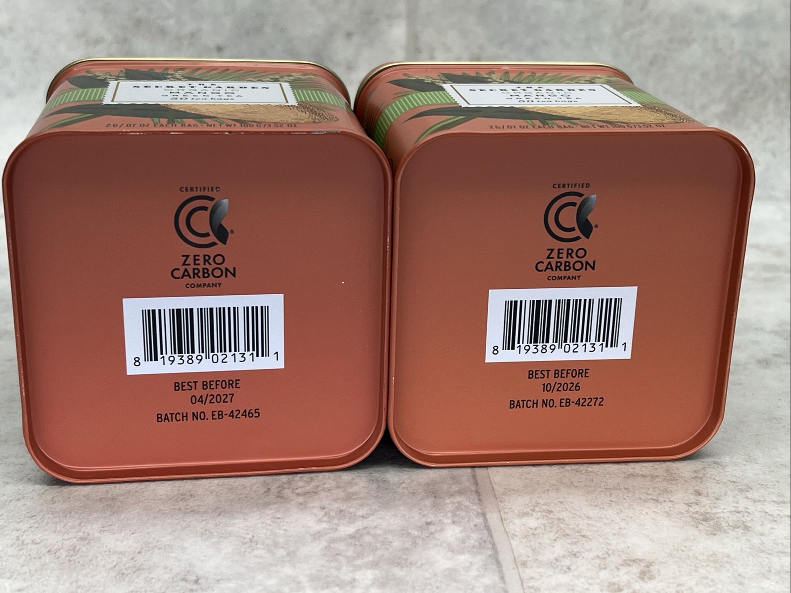 2 Tins! SECRET GARDEN ORGANIC MANGO CEYLON GREEN TEA~ 50 BAGS EACH ~10/2026+