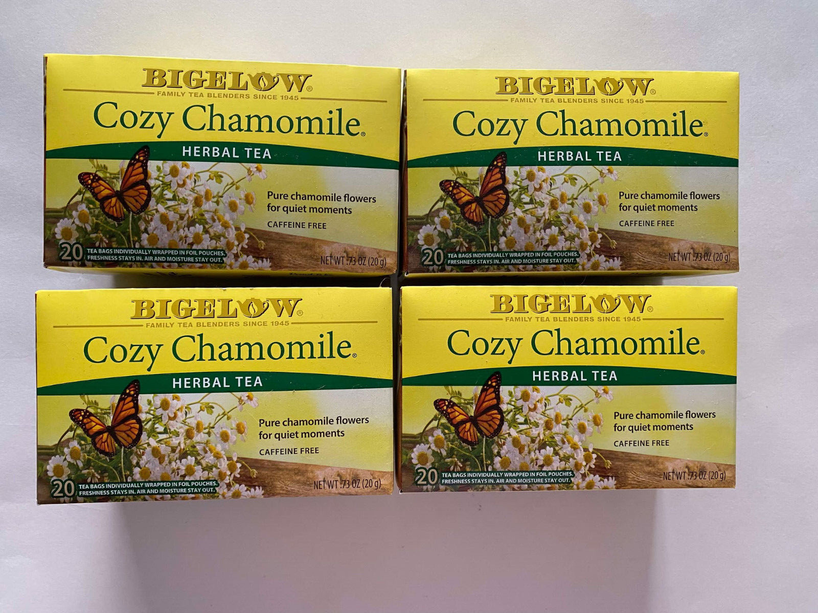 (Lot of 4 ) Bigelow Cozy Chamomile Herbal Tea ( 20 bags each box ) EXP:03/2027