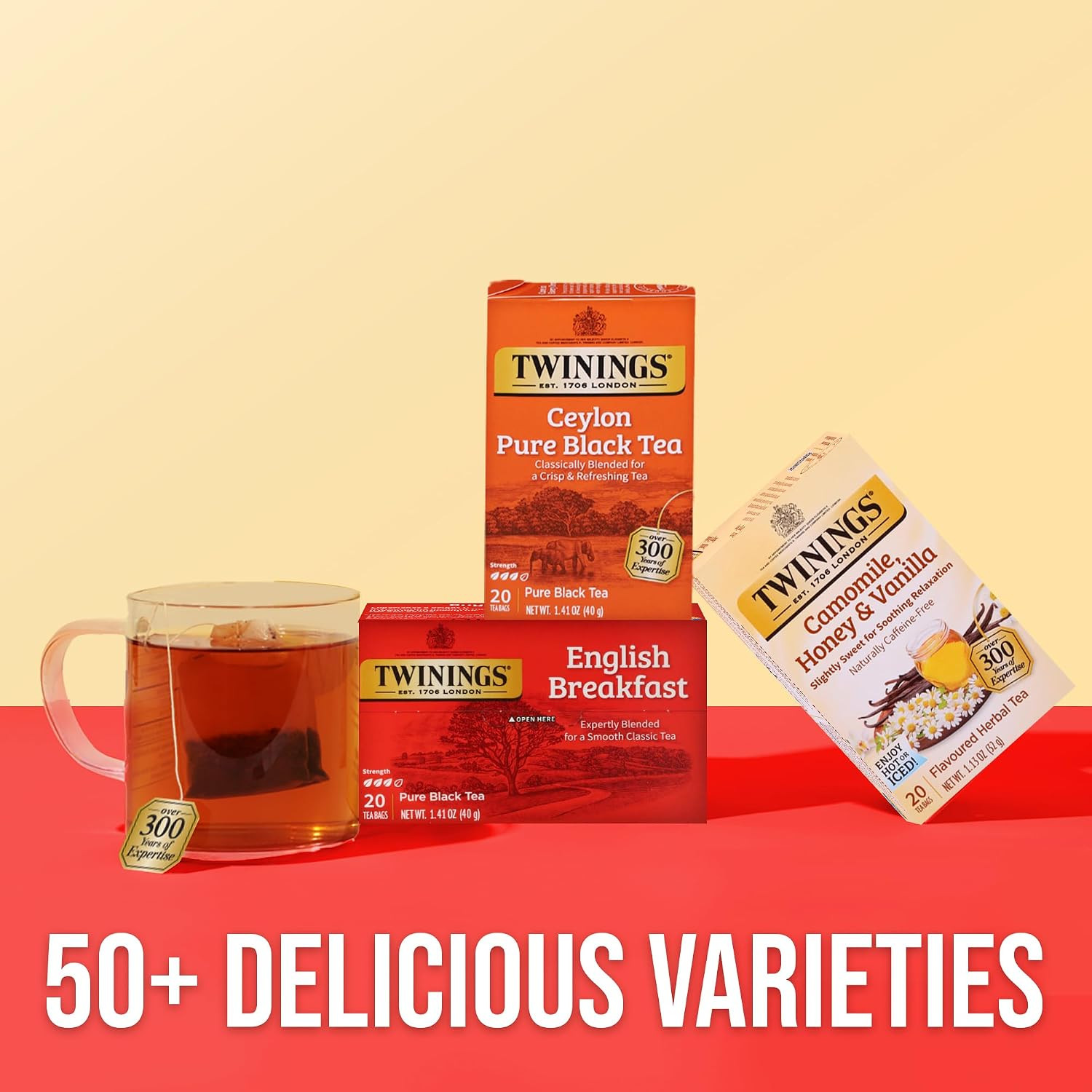 Ceylon Pure Black Tea Individually Wrapped Bags, 20 Count (Pack of 6), Formerly