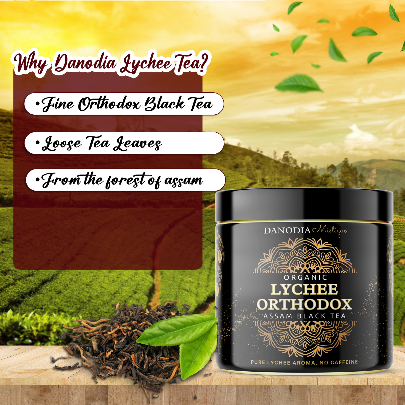 Danodia Foods LYCHEE ORTHODOX ASSAM BLACK TEA (3.5oz/100g) 50+ servings