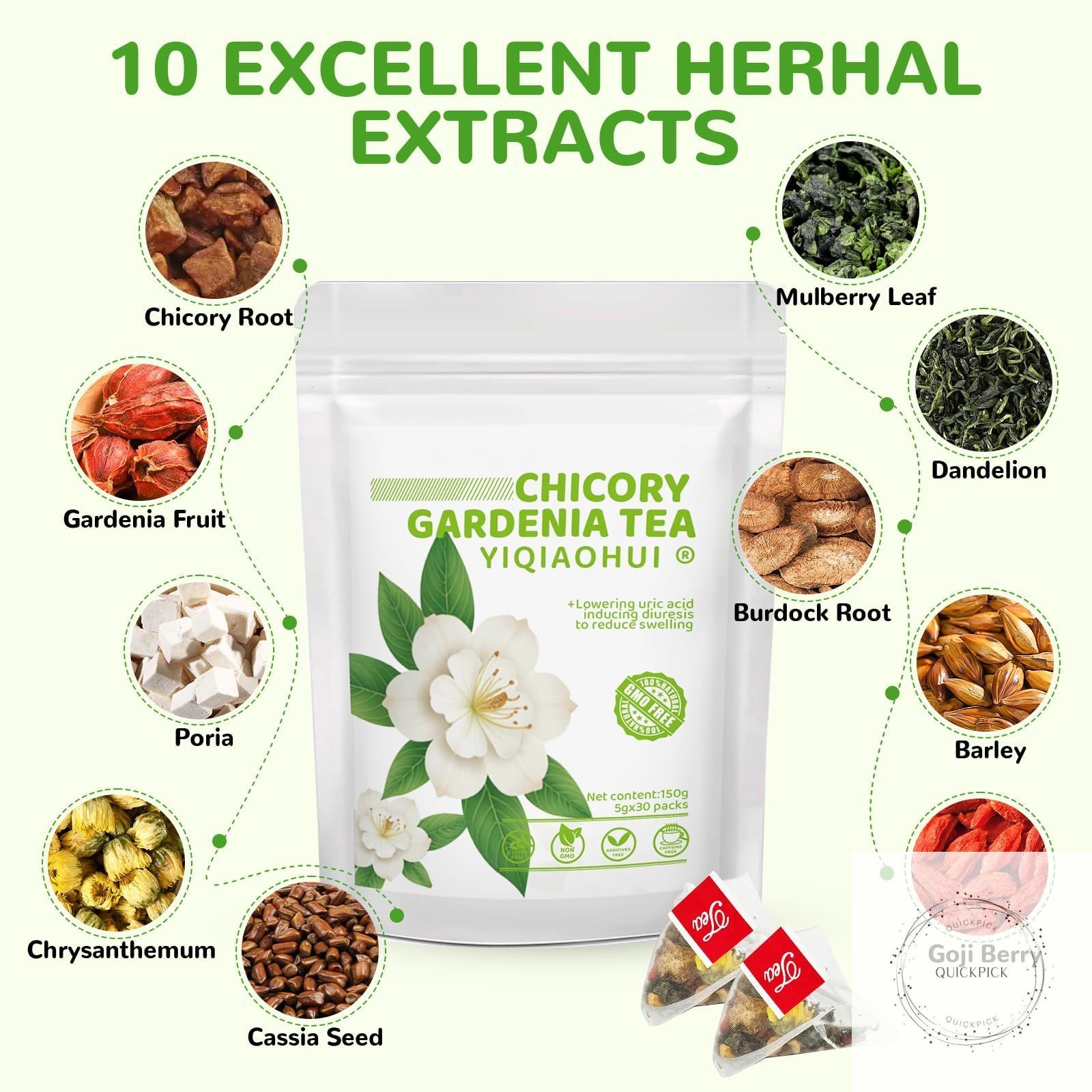 Chicory Gardenia Tea for Blood Sugar Support & Healthy Digestion | 30 Bags of
