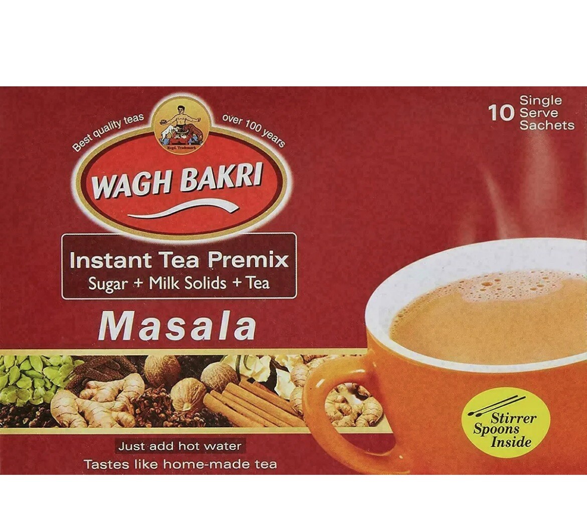 Wagh Bakri Masala Instant Chai Tea Premix, Milk, Sugar Tea 140g 10 Count Sachets