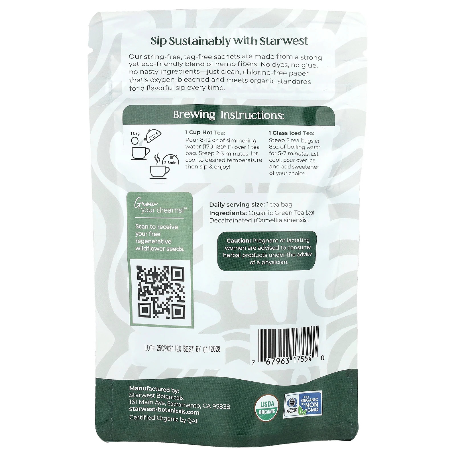 Organic Green Tea, Decaf , 20 Tea Bags, 1.4 oz (40 g)