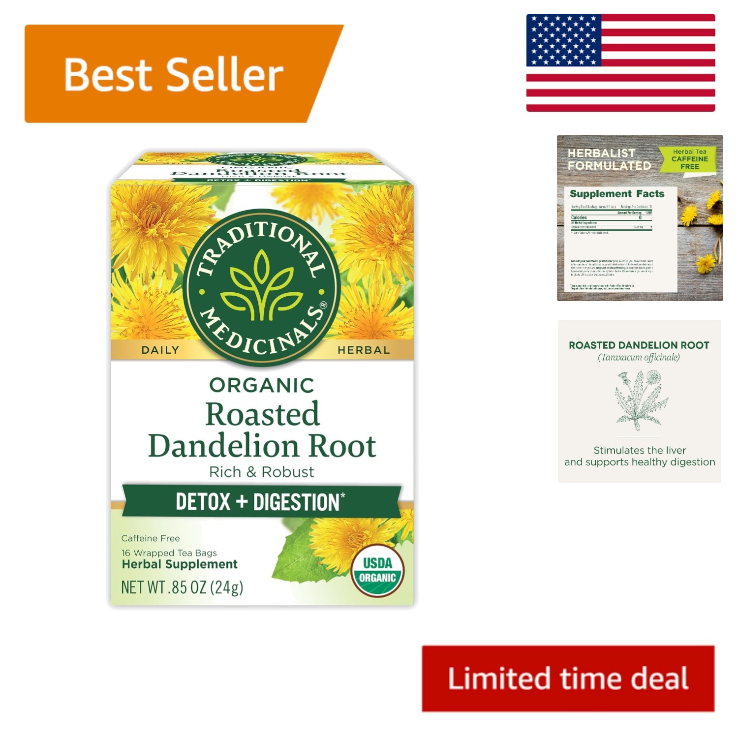 Herbal Digestive Support – Organic Dandelion Root Tea – Kosher & Caffeine-Free