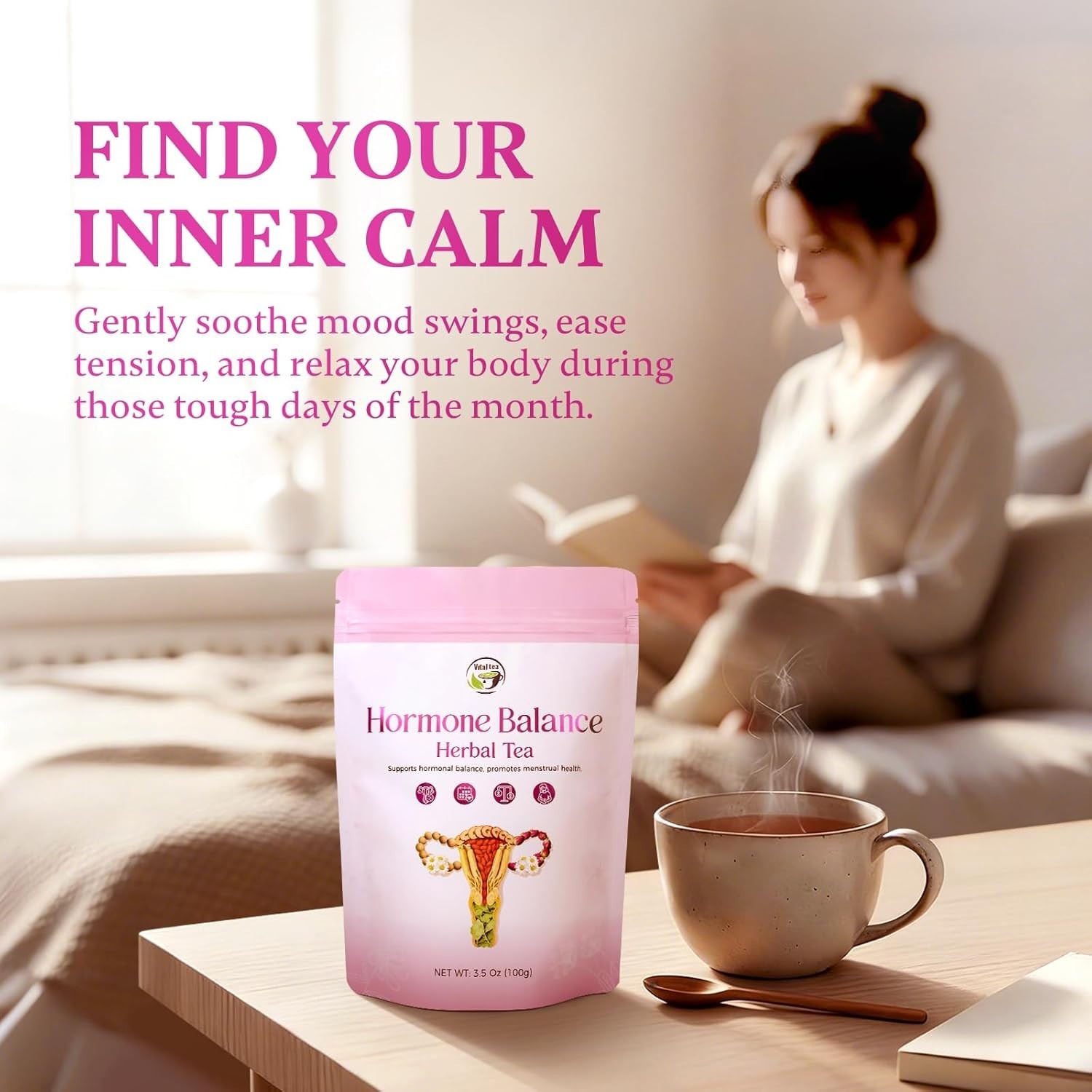 Hormone Balance Tea for Women, Soothing Chamomile & Raspberry Leaf Tea for Me…