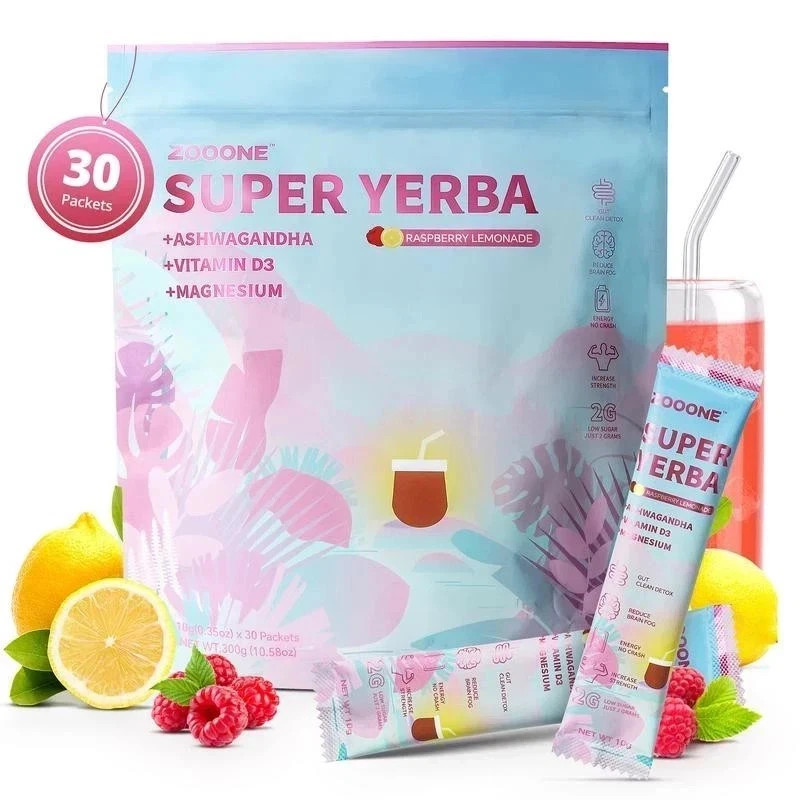 Zooone Super Yerba Instant Drink Powder | Raspberry Lemonade, 30 Servings