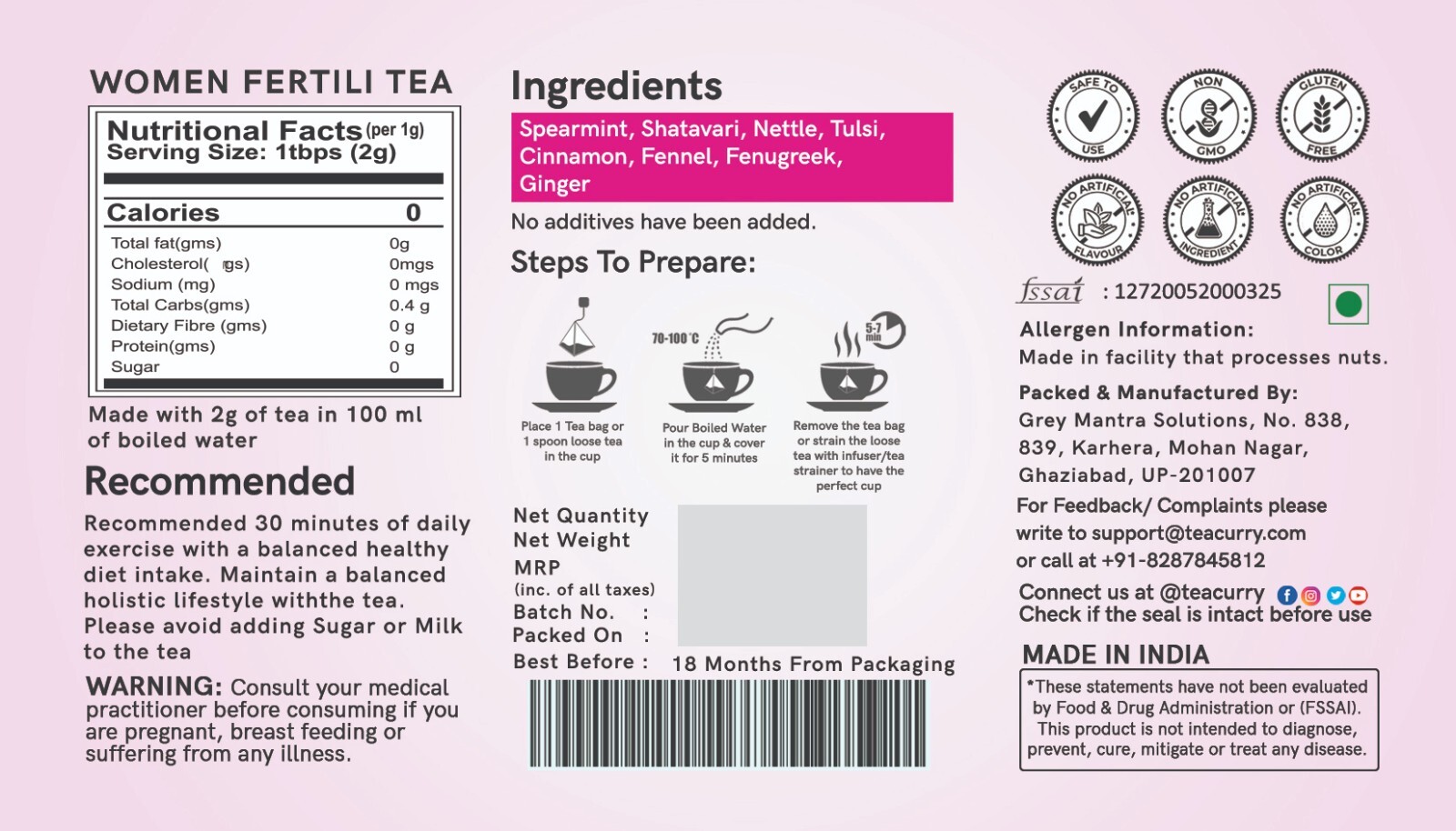 TEACURRY Women Fertility Tea – 30 Teabags