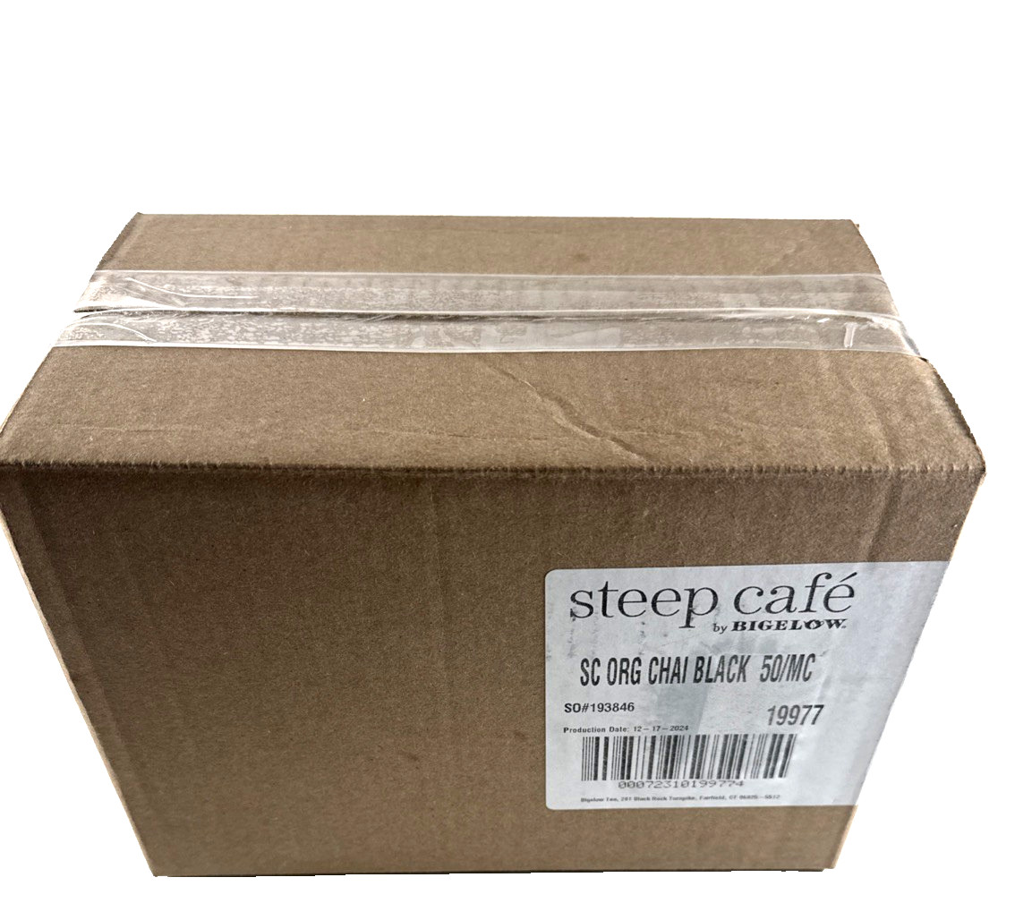 NEW 50 Individual SEALED Bags Steep By Bigelow Café Organic CHAI BLACK TEA
