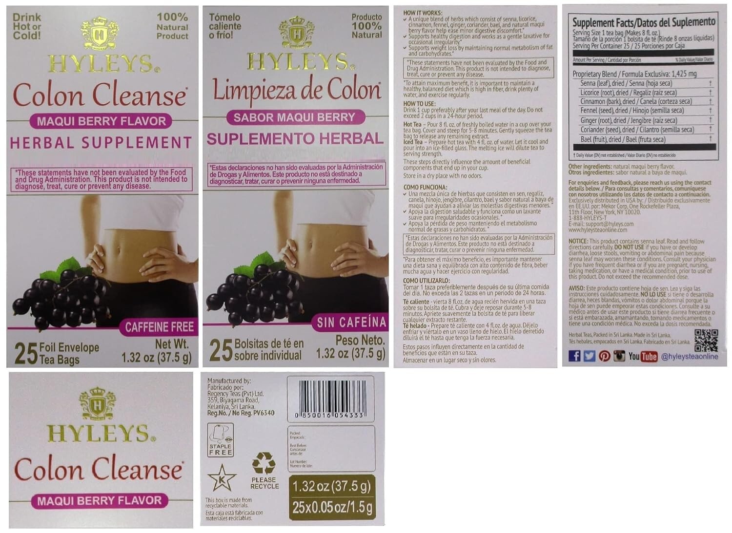 Hyleys Colon Cleanse Tea Maqui Berry Flavor – 25 Tea Bags (1 Pack)