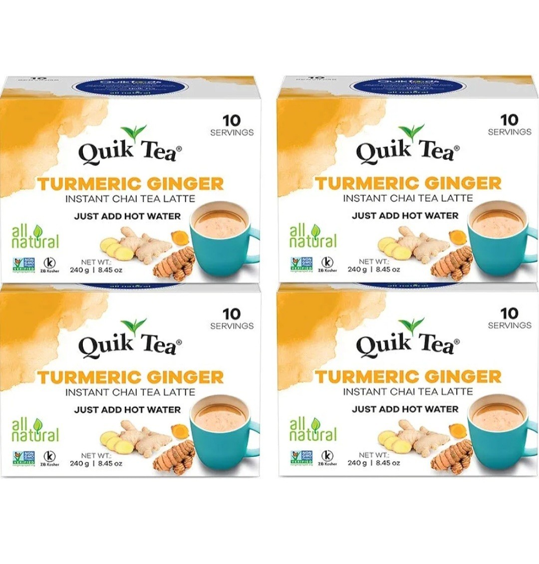 QuikTea Chai Tea Latte, Tumeric Ginger, 34 Oz, 10 count (Pack of 4)