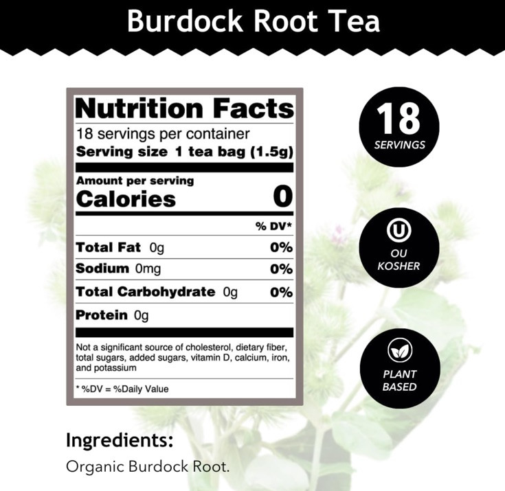 Buddha Teas Organic Burdock Root Tea, 18 Tea Bags Caffeine Free, Exp: 12/2025