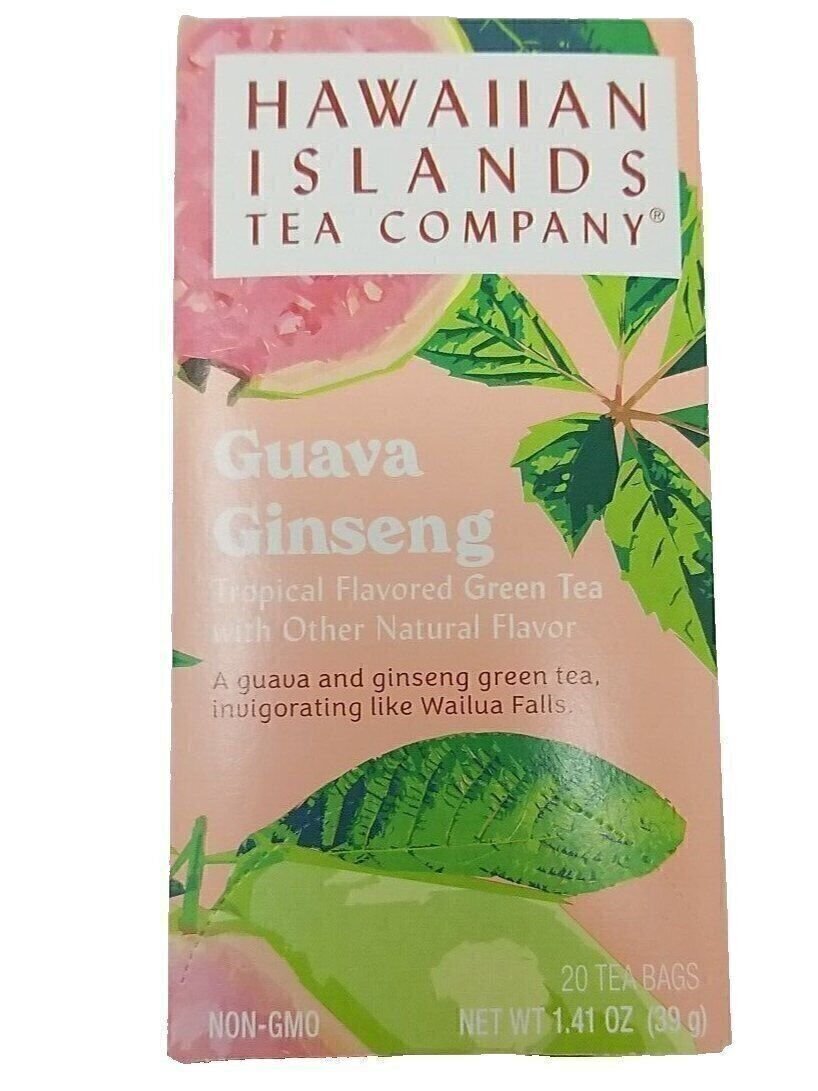 Hawaiian Islands Guava Ginseng Tropical Green Tea, All Natural – 20 Teabags