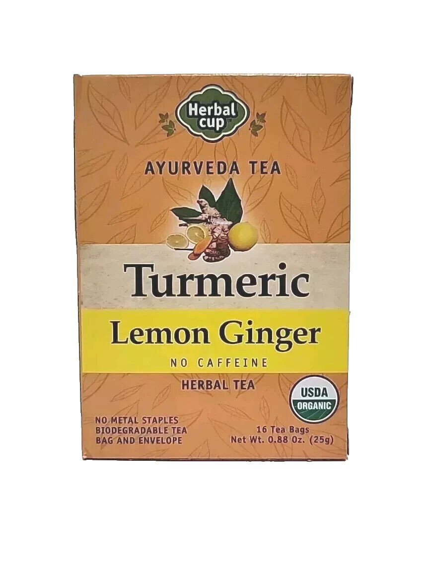 Herbal Cup Ayurveda Turmeric Tea, Organic Lemon Ginger No Caffeine