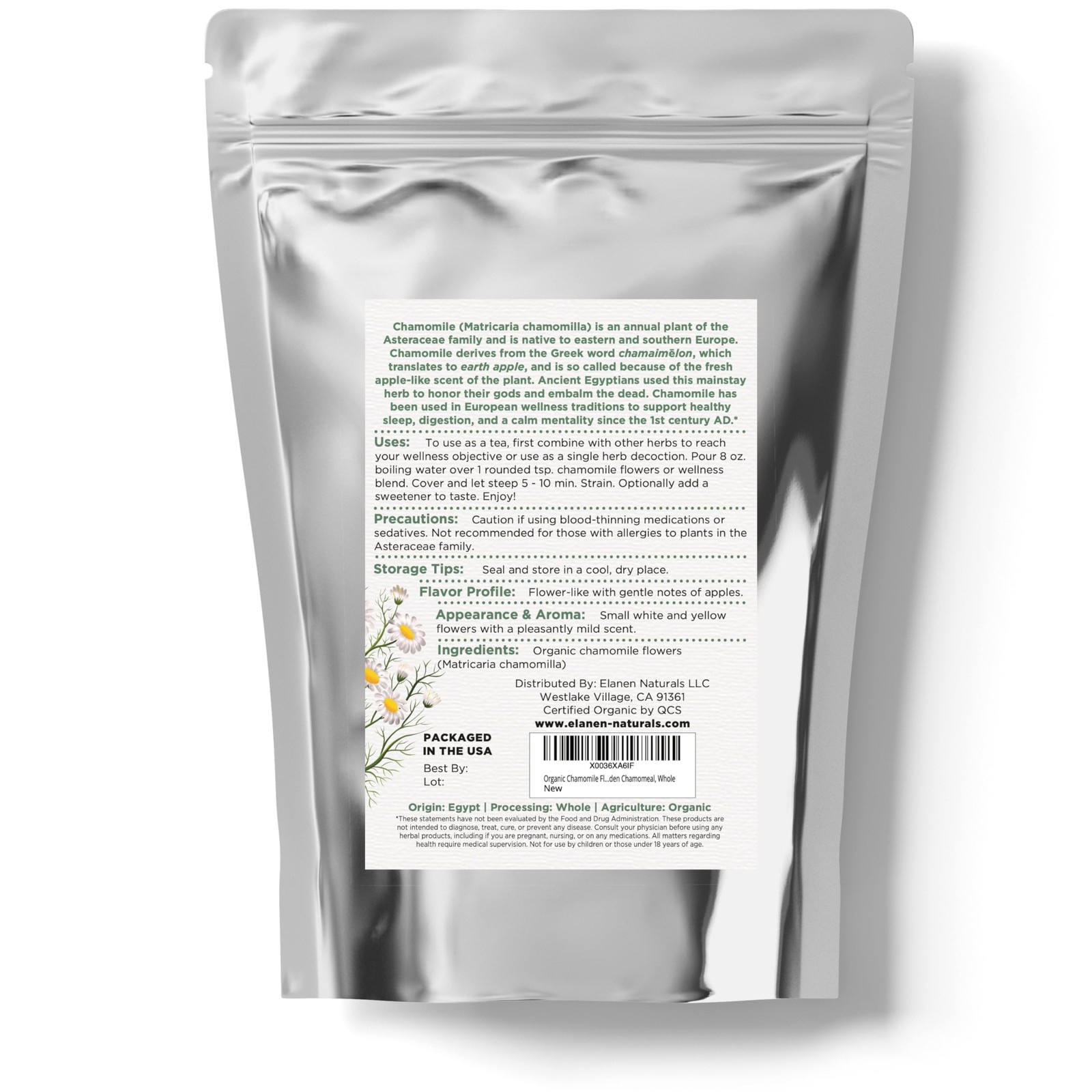 Organic Chamomile Flowers 4 oz. (113g), USDA Certified Organic Camomile Manza…