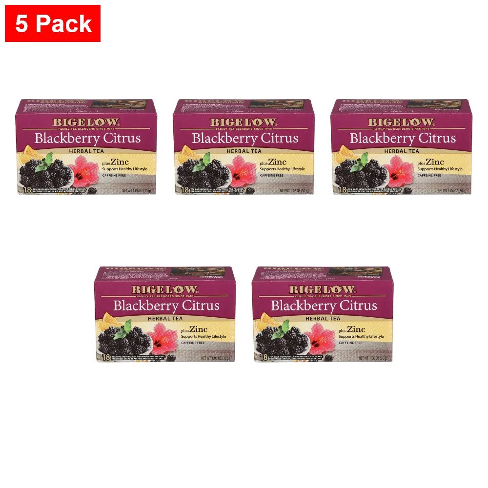 Bigelow Blackberry Citrus Plus Zinc Herbal Tea 18 ct – 5 Packs