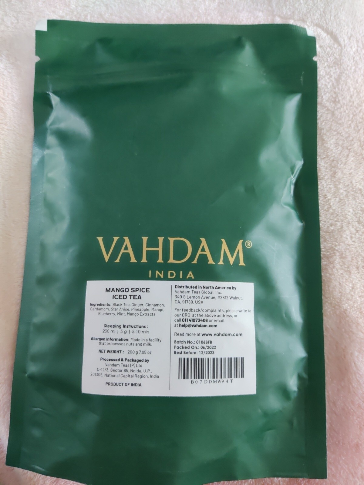 Vahdam Mango Spice Iced Tea 200 g / 7.05oz Black Tea Ginger Cinnamon EXP 12/23
