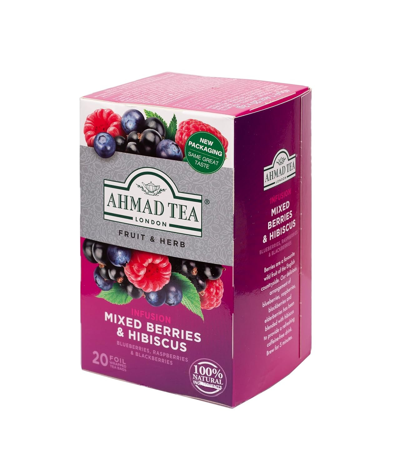 Herbal Tea, Mixed Berries & Hibiscus Teabags, 20 Ct (Pack of 1) – Decaffeinated