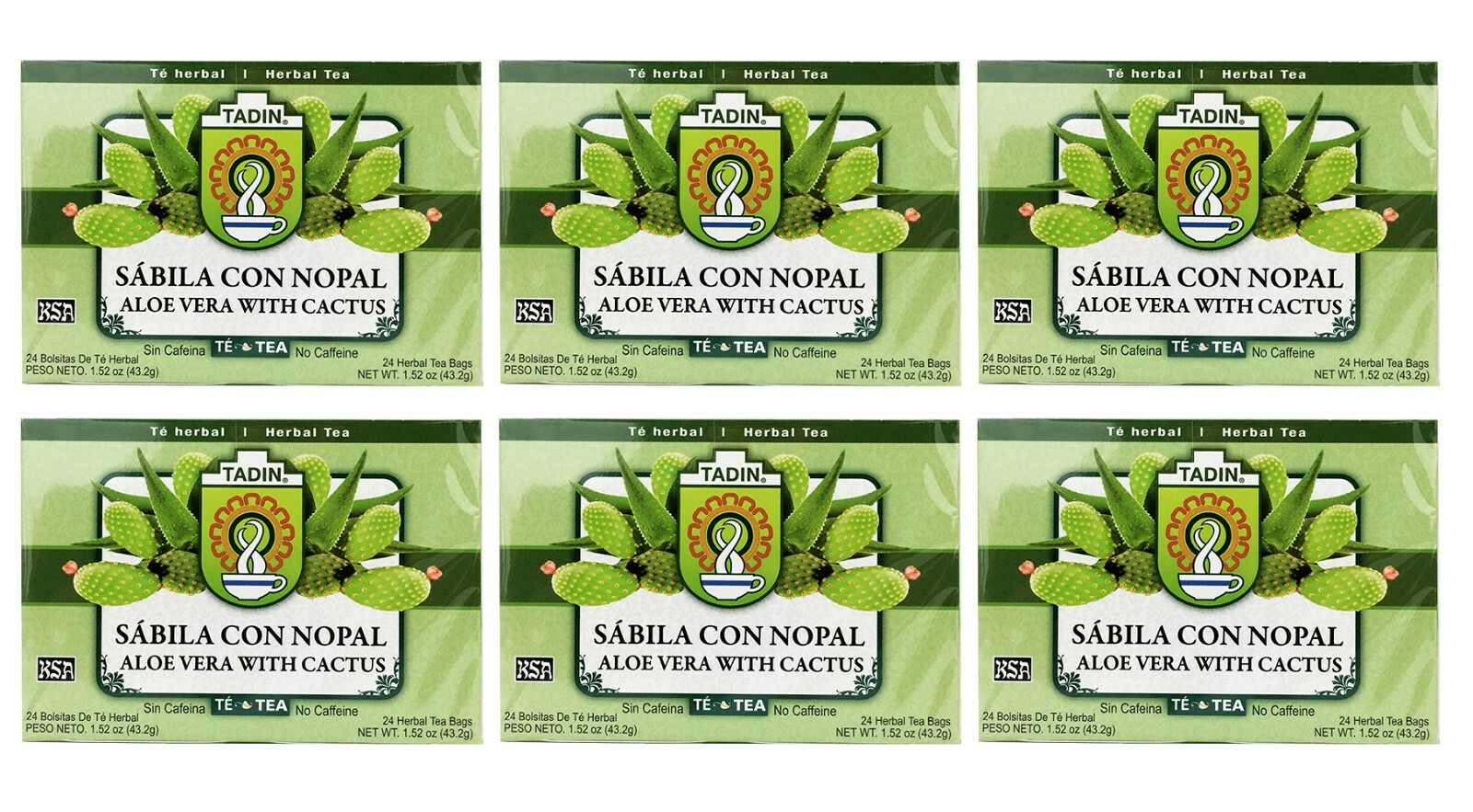 Tadin Aloe Vera w/ Cactus Herbal Tea (Sabila y Nopal), 24 bags (SIX) Exp 11/2025