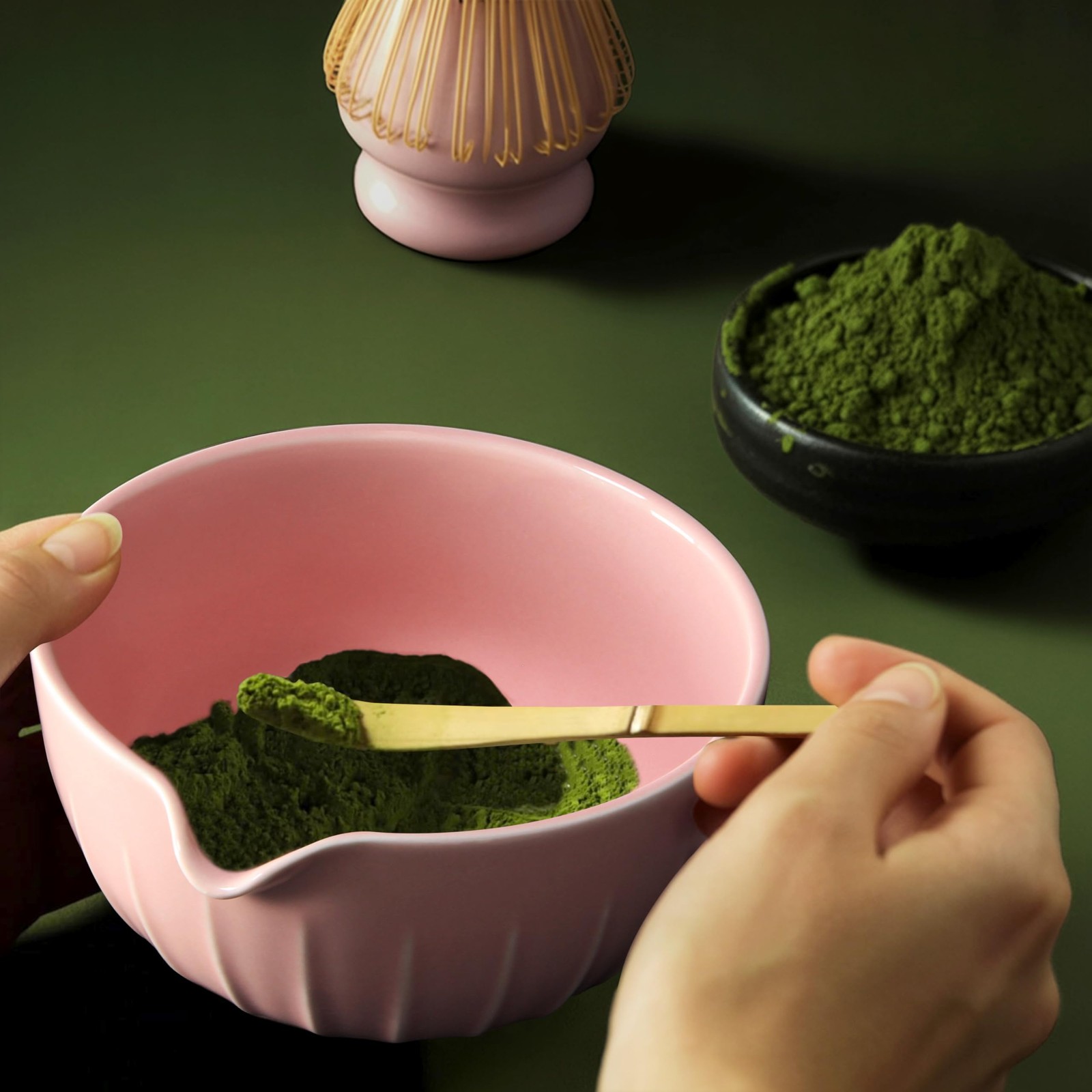 Matcha Tea Set 7 Piece Bamboo Whisk Bowl Ceremony Kit Japanese Pink Gift